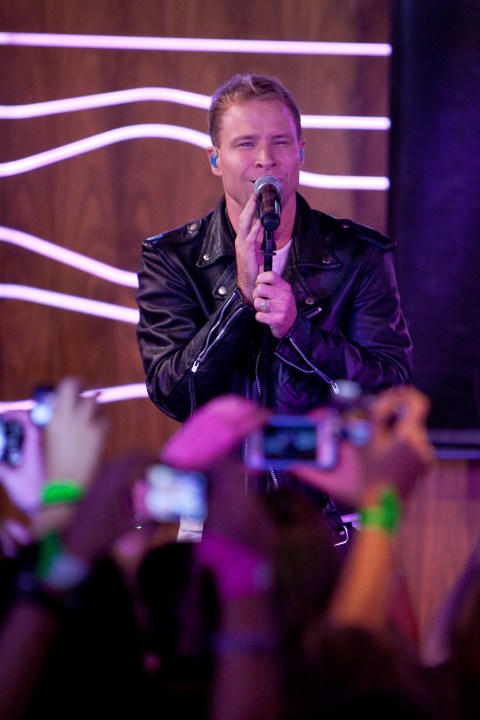 FILE - Brian Littrell, of the Backstreet Boys, attends a meeting with fans for the presentation of the album 'In A World Like This' at 40 Cafe in Madrid, Spain, Nov. 12, 2013. (AP Photo/Abraham Caro Marin, file)