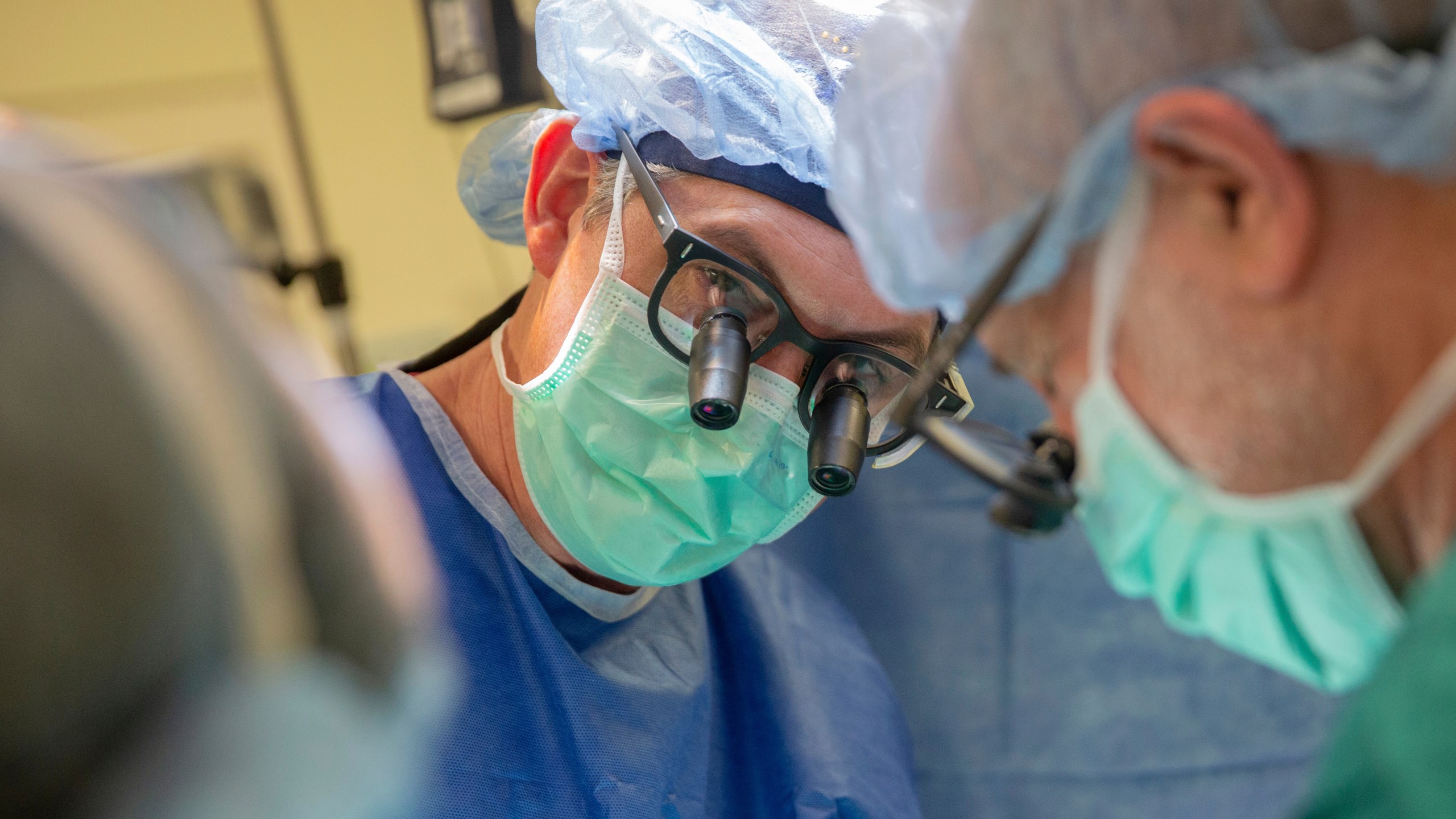 This photo provided by DukeHealth shows surgeon Joseph Turek during pediatric heart surgery in Durham, N.C., in 2021 (Shawn Rocco/DukeHealth via AP)