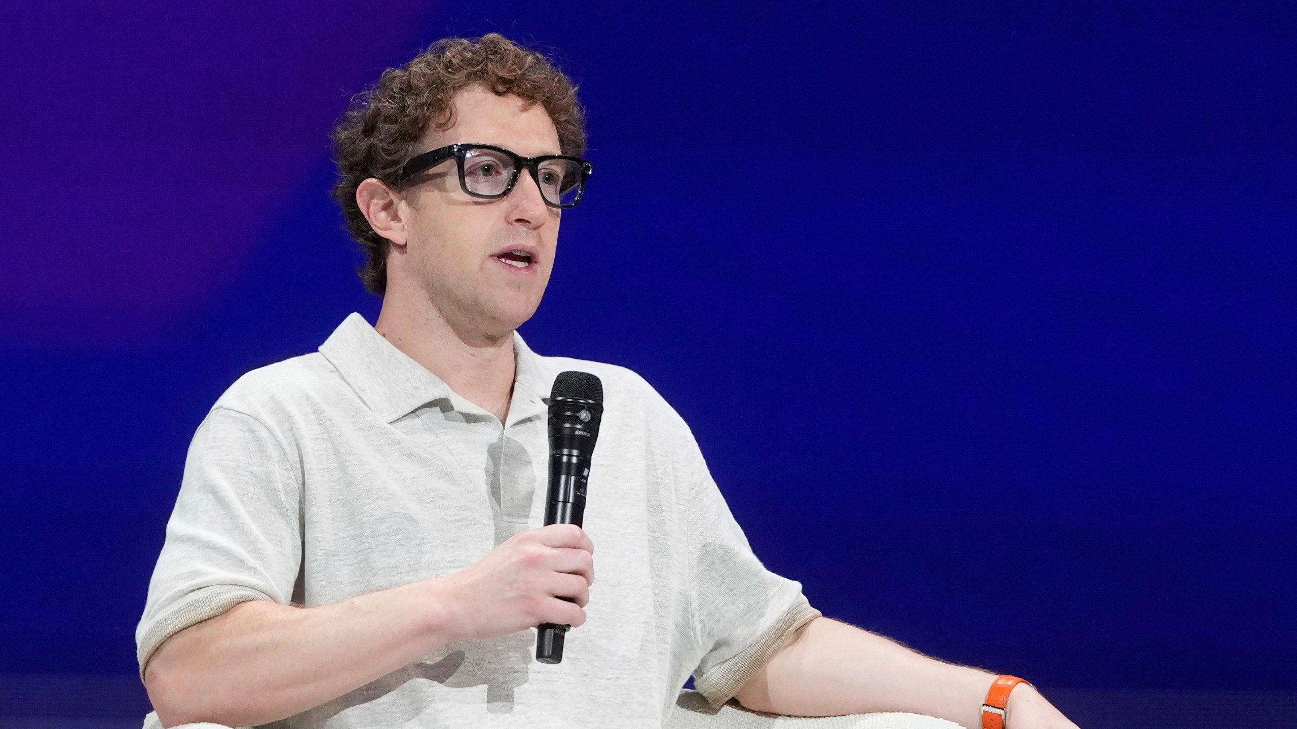 FILE - Meta Founder and CEO Mark Zuckerberg speaks at LlamaCon 2025, an AI developer conference, in Menlo Park, Calif., Tuesday, April 29, 2025. (AP Photo/Jeff Chiu, file)