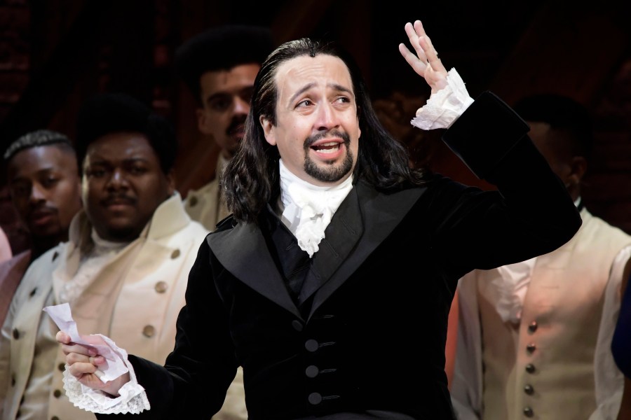 Lin-Manuel Miranda, composer and creator of the award-winning Broadway musical, Hamilton, offers a message of gratitude after receiving a standing ovation at the end of the play's premiere held at the Santurce Fine Arts Center, in San Juan, Puerto Rico, Jan. 11, 2019. (AP Photo/Carlos Giusti, file)