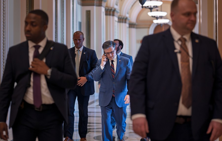 Speaker of the House Mike Johnson, R-La., leaves the chamber at the Capitol in Washington, Thursday, July 17, 2025. (AP Photo/J. Scott Applewhite)