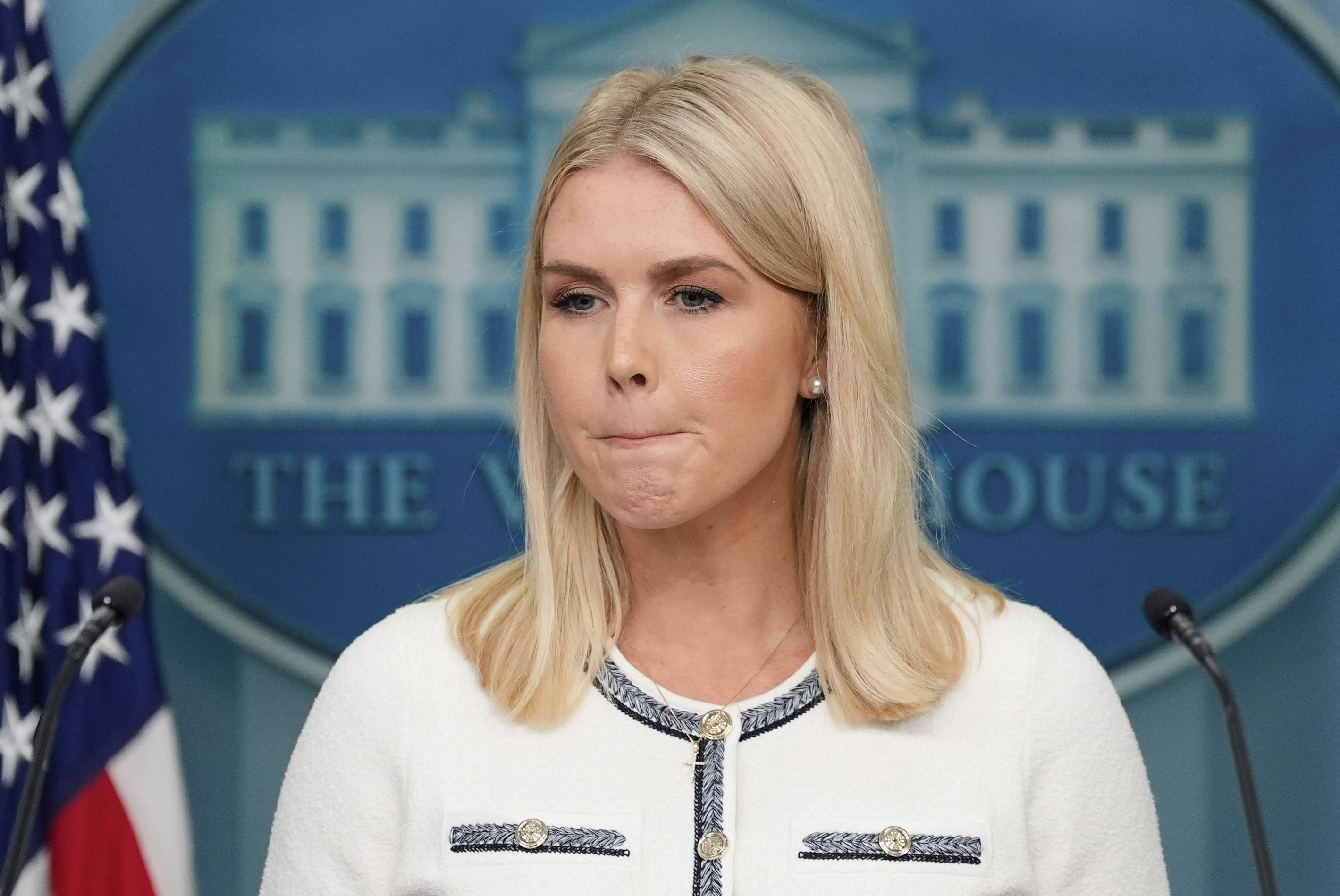 White House press secretary Karoline Leavitt speaks with reporters in the James Brady Press Briefing Room at the White House, Thursday, July 17, 2025, in Washington. (AP Photo/Alex Brandon)
