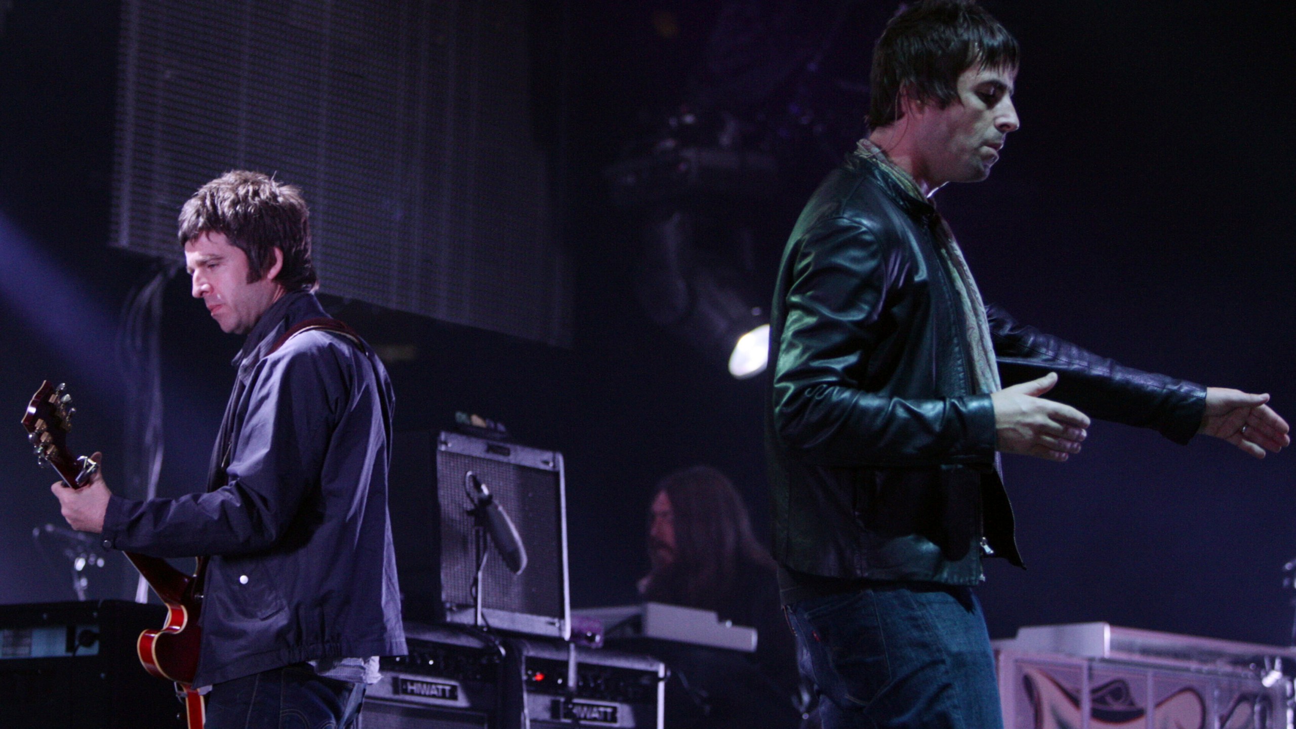 FILE - Noel, left, and Liam Gallagher, of Oasis, perform in Vancouver, B.C., on Aug. 27, 2008. (Darryl Dyck/The Canadian Press via AP, File)