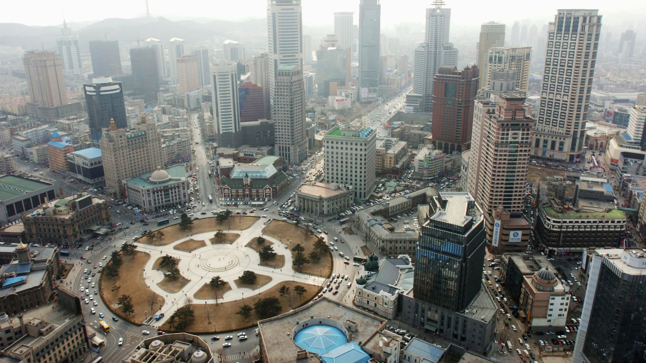 FILE- An aerial view shows the central area in Dalian, China, in 2006. (Kyodo News via AP)