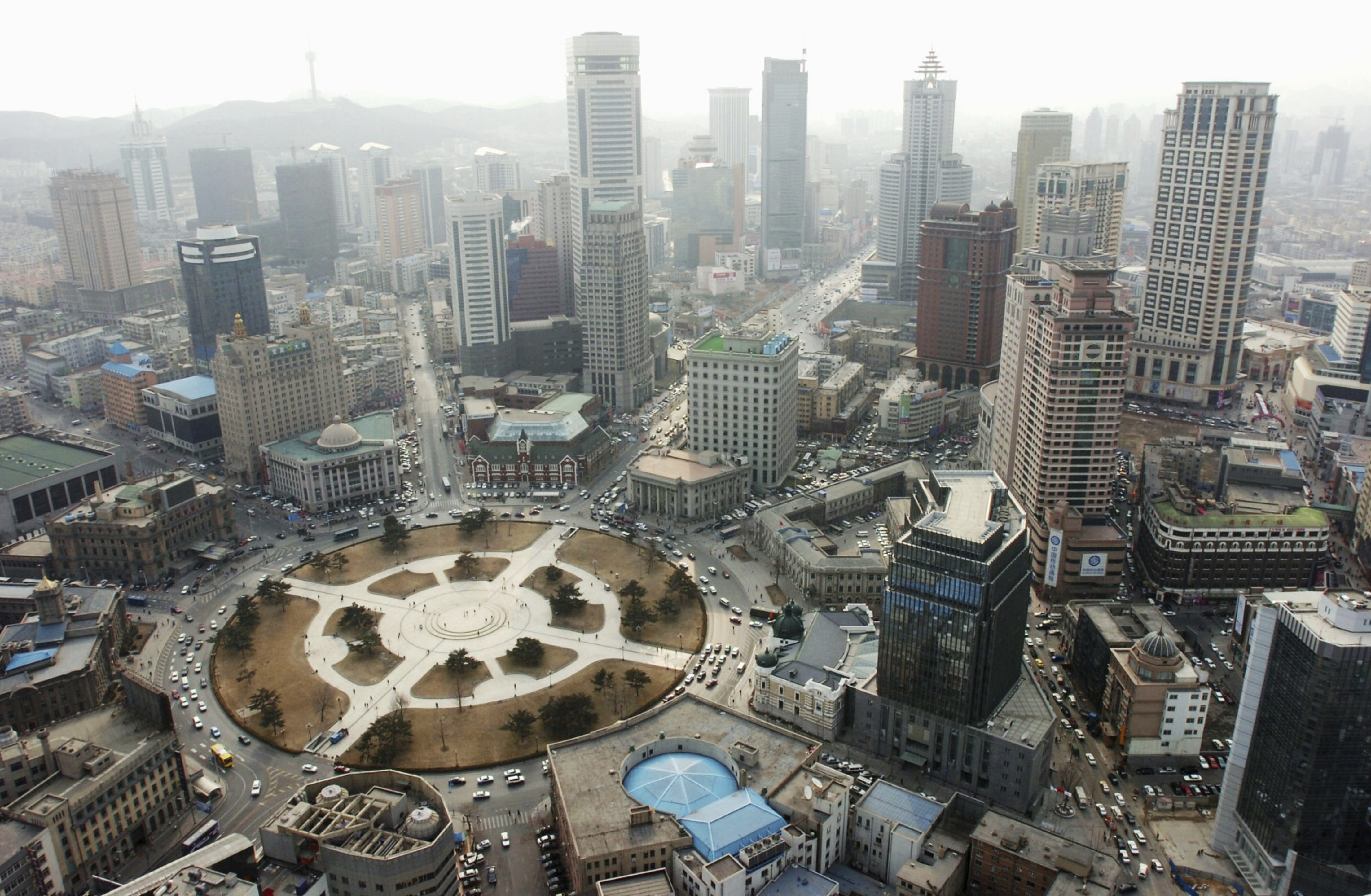 FILE- An aerial view shows the central area in Dalian, China, in 2006. (Kyodo News via AP)