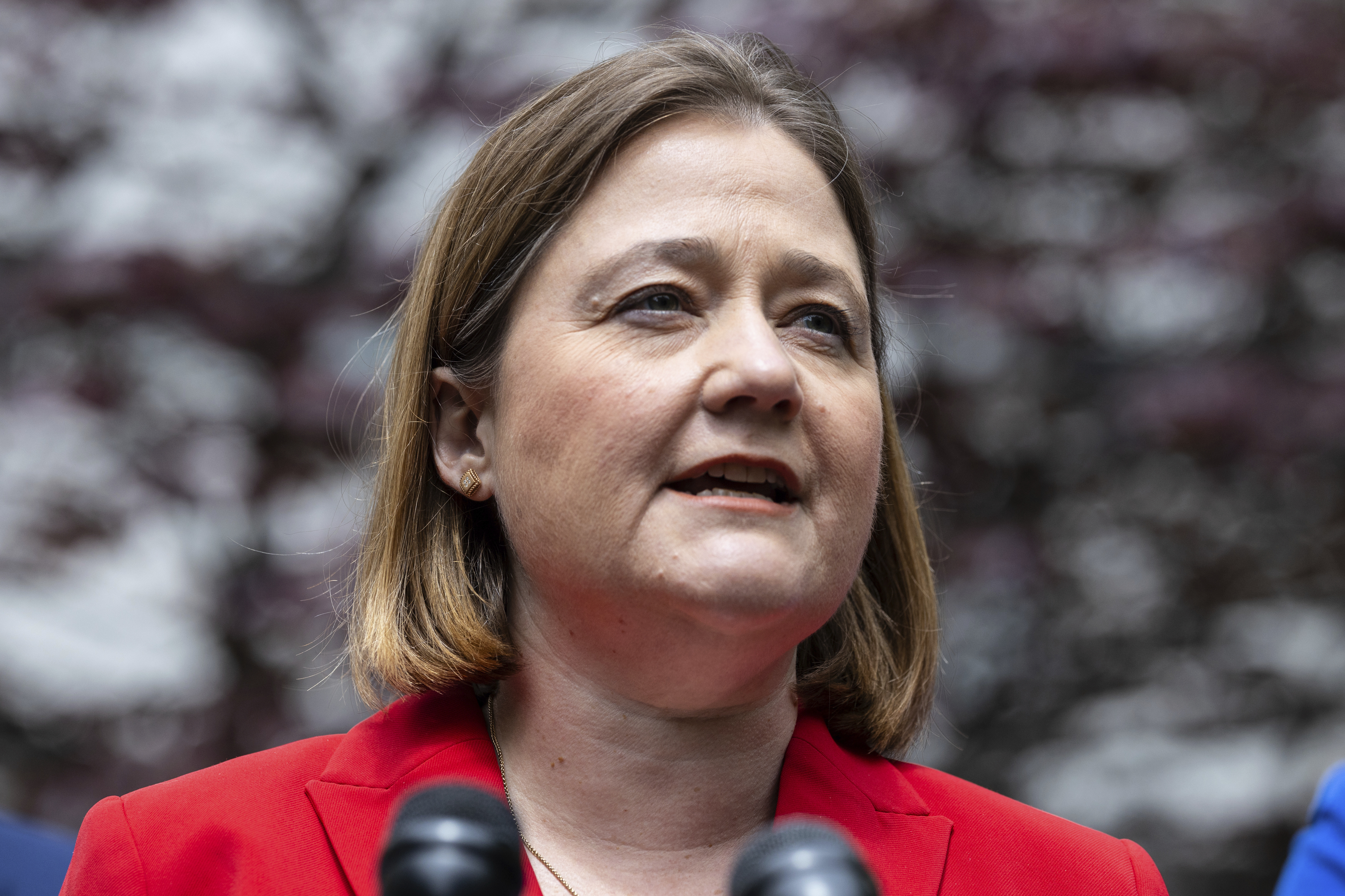 FILE - Iowa Attorney General Brenna Bird speaks at a press conference, May 13, 2024, in New York. (AP Photo/Stefan Jeremiah, File)