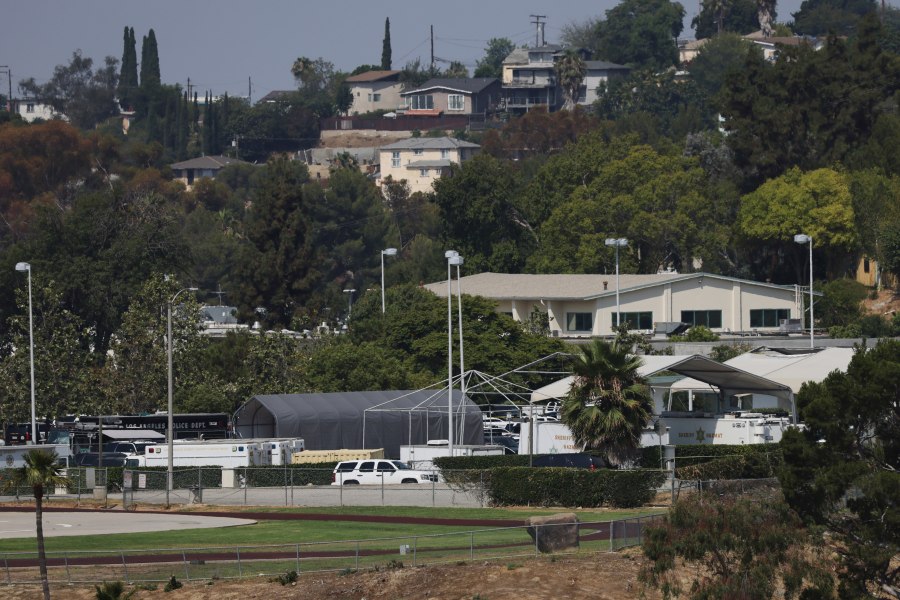 The Biscailuz Training Facility, where an explosion occurred, is shown on Friday, July 18, 2025, in Los Angeles. (AP Photo/Etienne Laurent)
