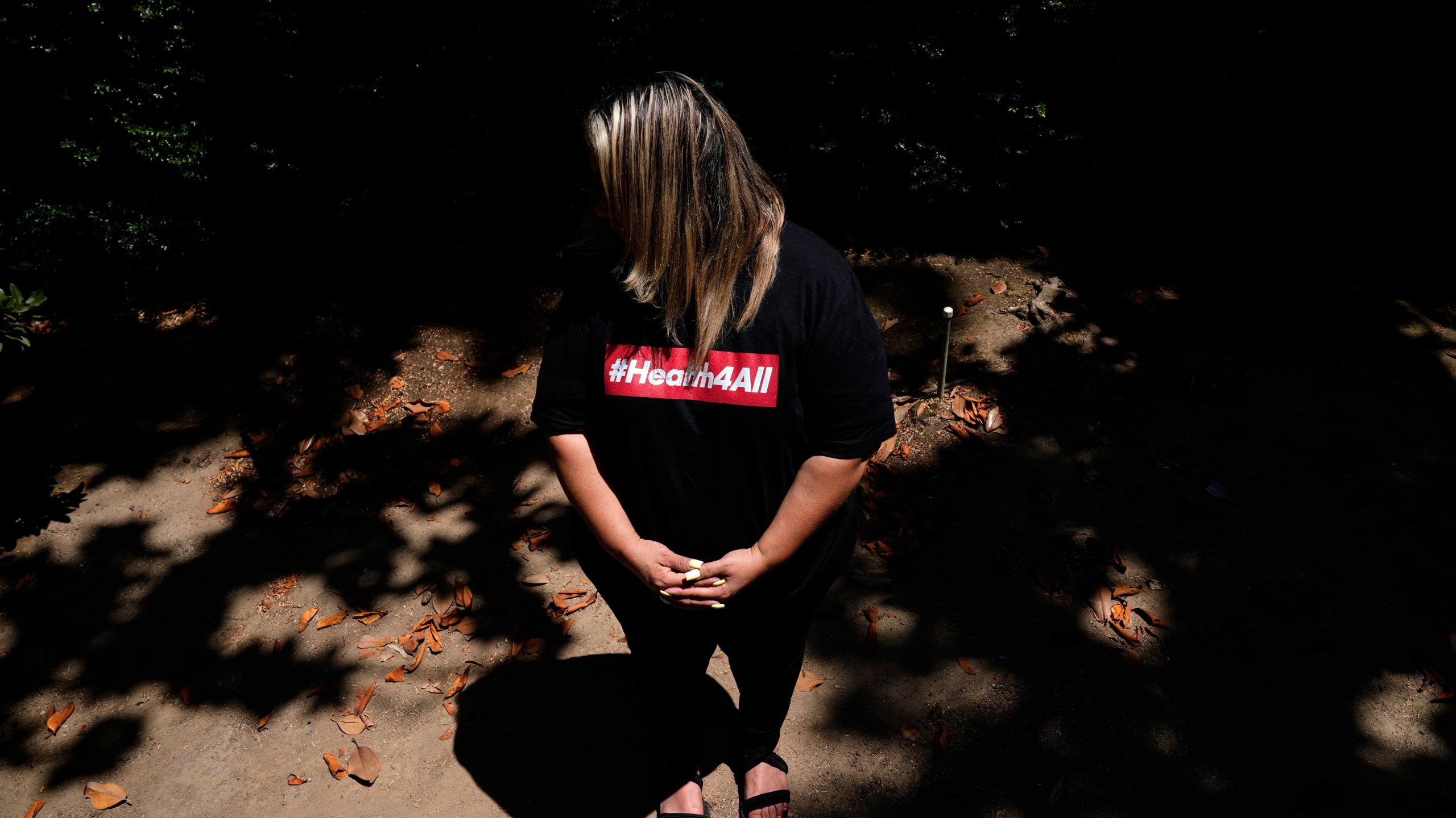 Maria, who requested to use only her first name out of fear of deportation, is photographed Thursday, June 26, 2025, in Sacramento. (AP Photo/Godofredo A. Vásquez)