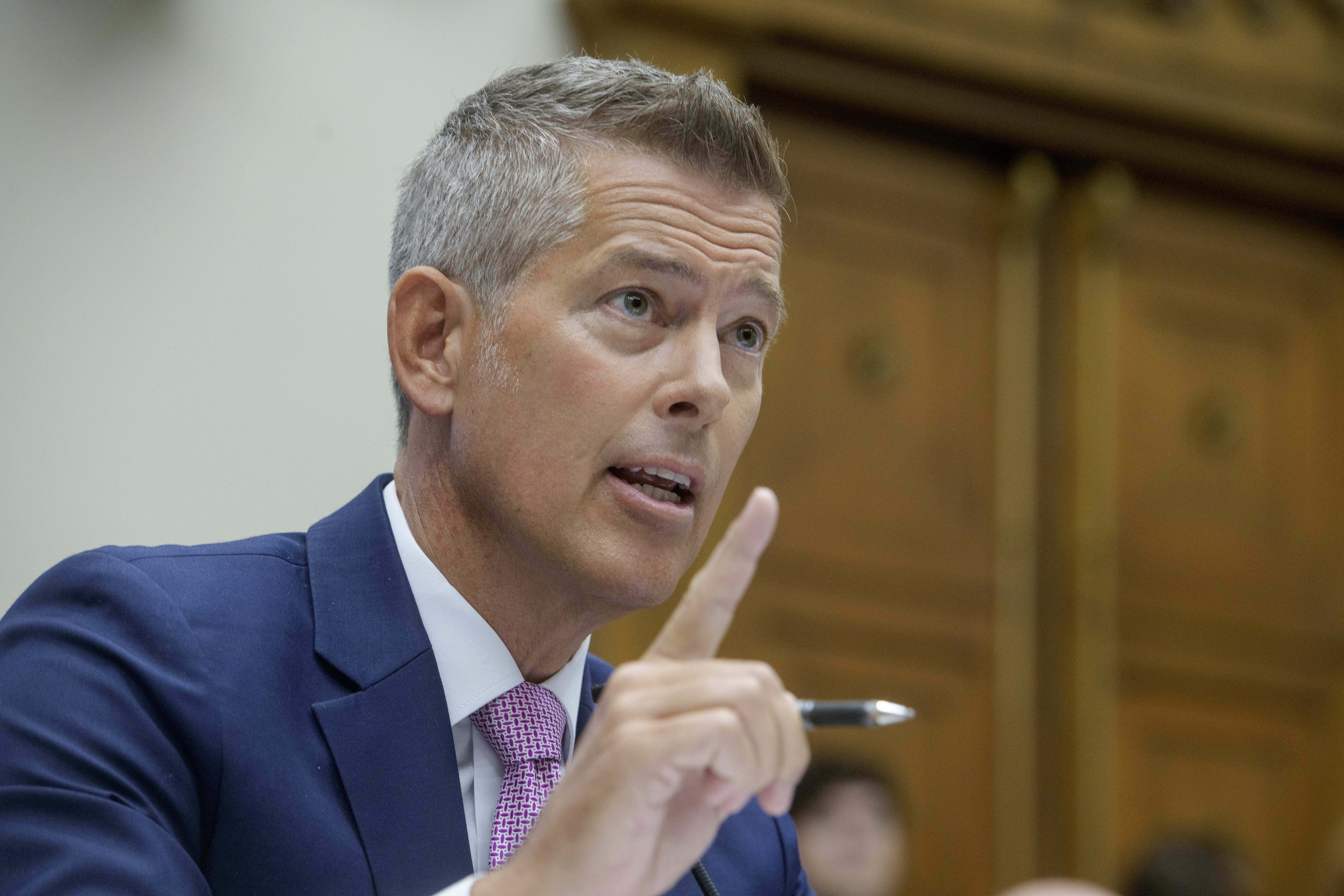 Secretary of Transportation Sean Duffy testifies during a House Committee on Transportation and Infrastructure Oversight hearing on the Department of Transportation's Policies and Programs and Fiscal Year 2025 Budget Request on Capitol Hill, Wednesday, July 16, 2025, in Washington. (AP Photo/Rod Lamkey, Jr.)