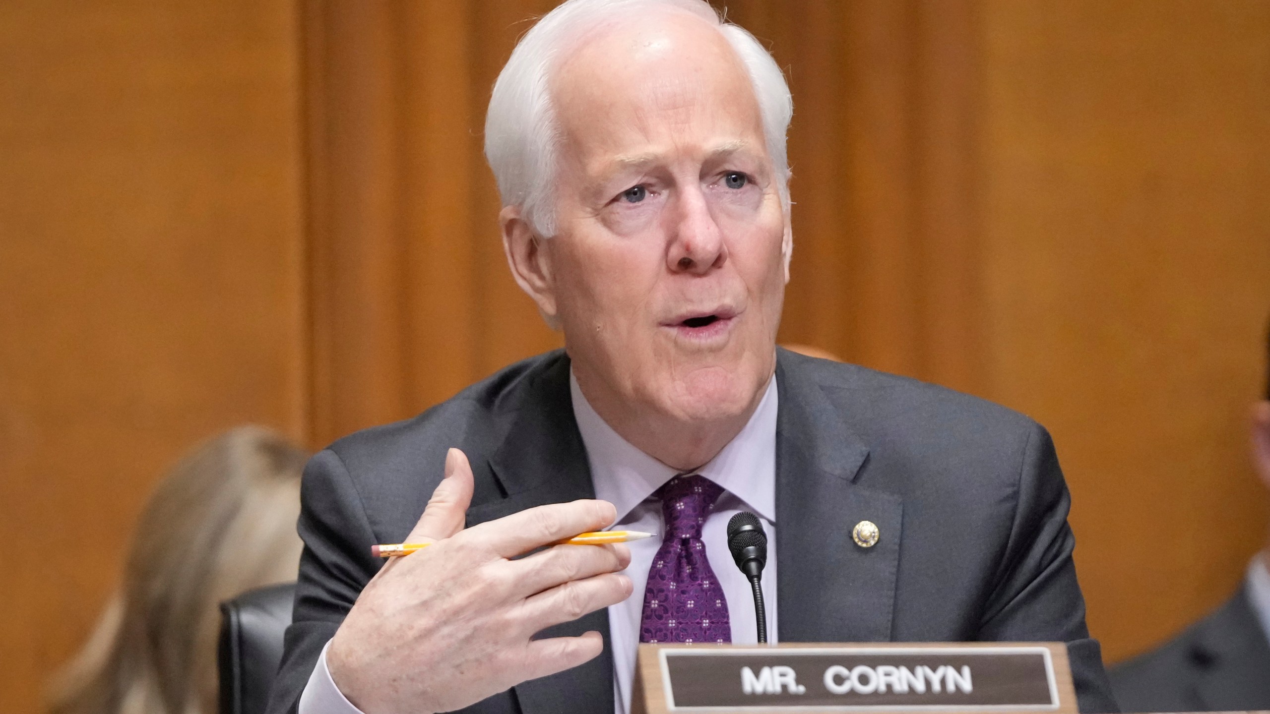 FILE - Sen. John Cornyn, R-Texas speaks on Capitol Hill in Washington, April 8, 2025. (AP Photo/Mark Schiefelbein, File)