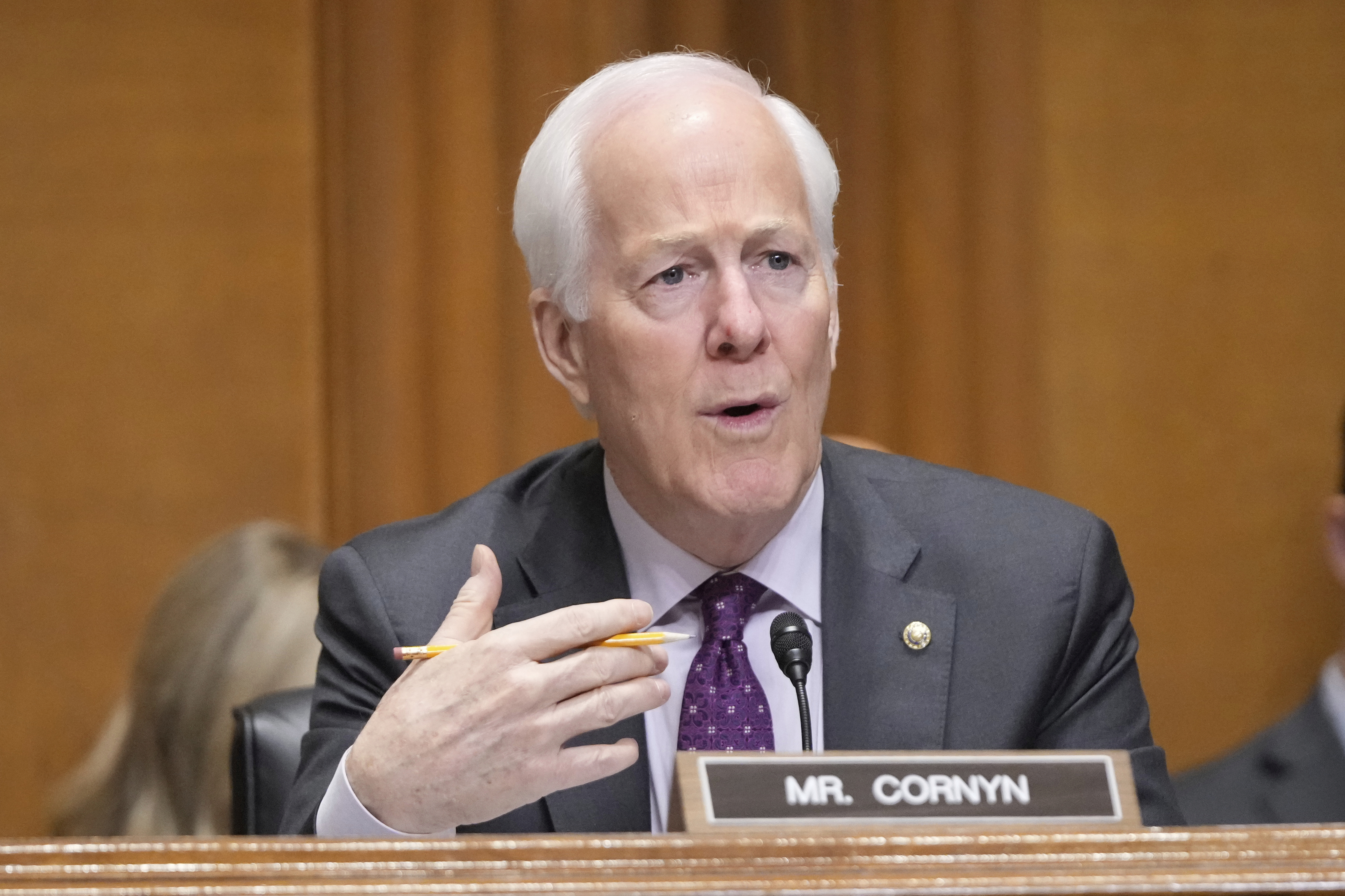 FILE - Sen. John Cornyn, R-Texas speaks on Capitol Hill in Washington, April 8, 2025. (AP Photo/Mark Schiefelbein, File)