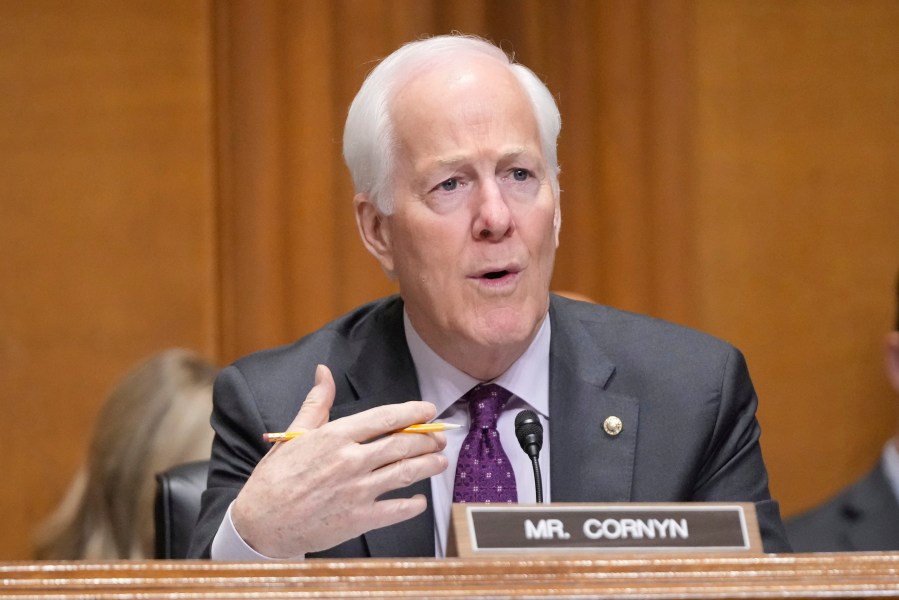 FILE - Sen. John Cornyn, R-Texas speaks on Capitol Hill in Washington, April 8, 2025. (AP Photo/Mark Schiefelbein, File)