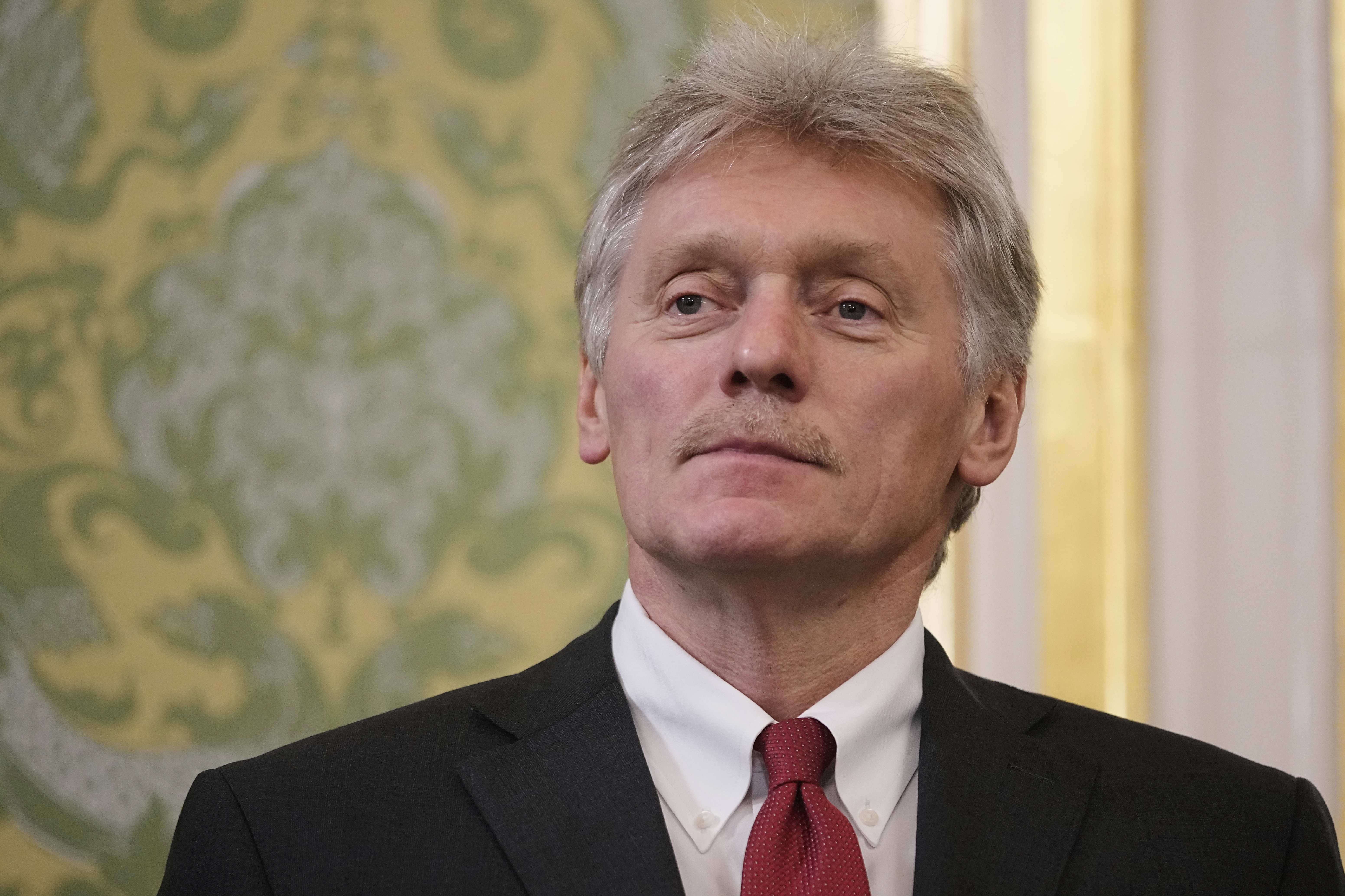 FILE - Kremlin spokesman Dmitry Peskov waits at the Grand Kremlin Palace at the Kremlin in Moscow, Russia, June 23, 2025. (AP Photo/Pavel Bednyakov, Pool, file)