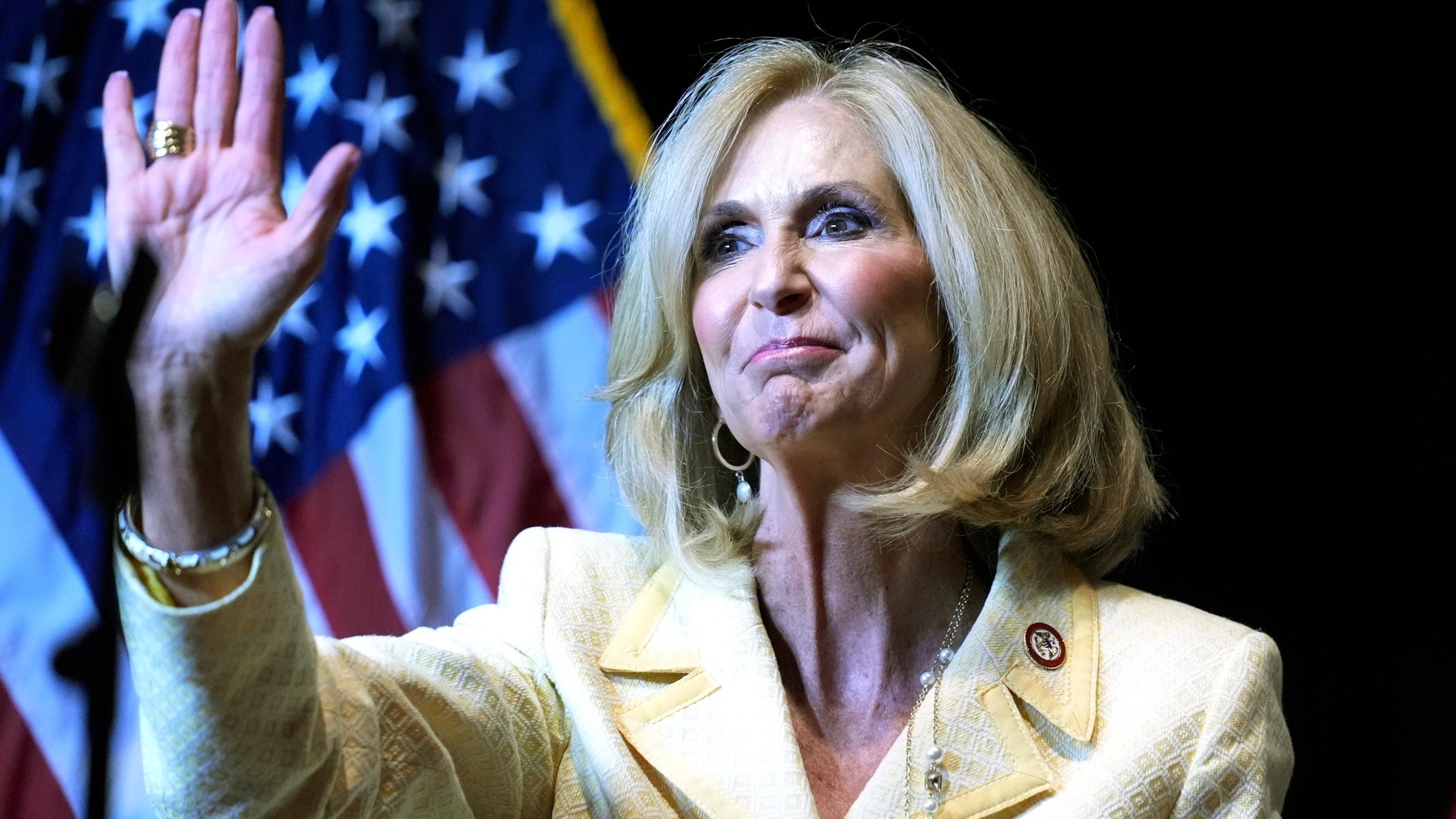 FILE - Mississippi Attorney General Lynn Fitch waves to the crowd at a Trump for President rally in Jackson, Miss., June 6, 2024. (AP Photo/Rogelio V. Solis, file)