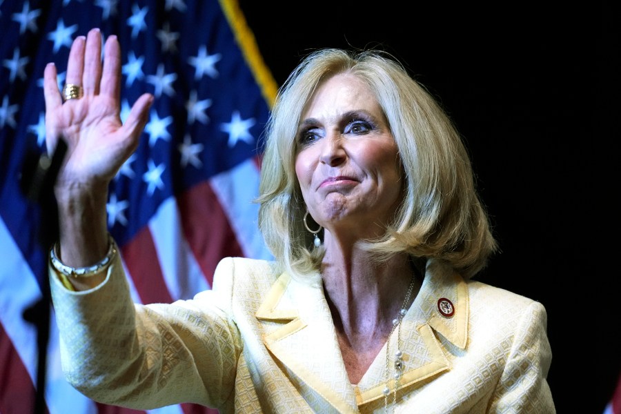FILE - Mississippi Attorney General Lynn Fitch waves to the crowd at a Trump for President rally in Jackson, Miss., June 6, 2024. (AP Photo/Rogelio V. Solis, file)