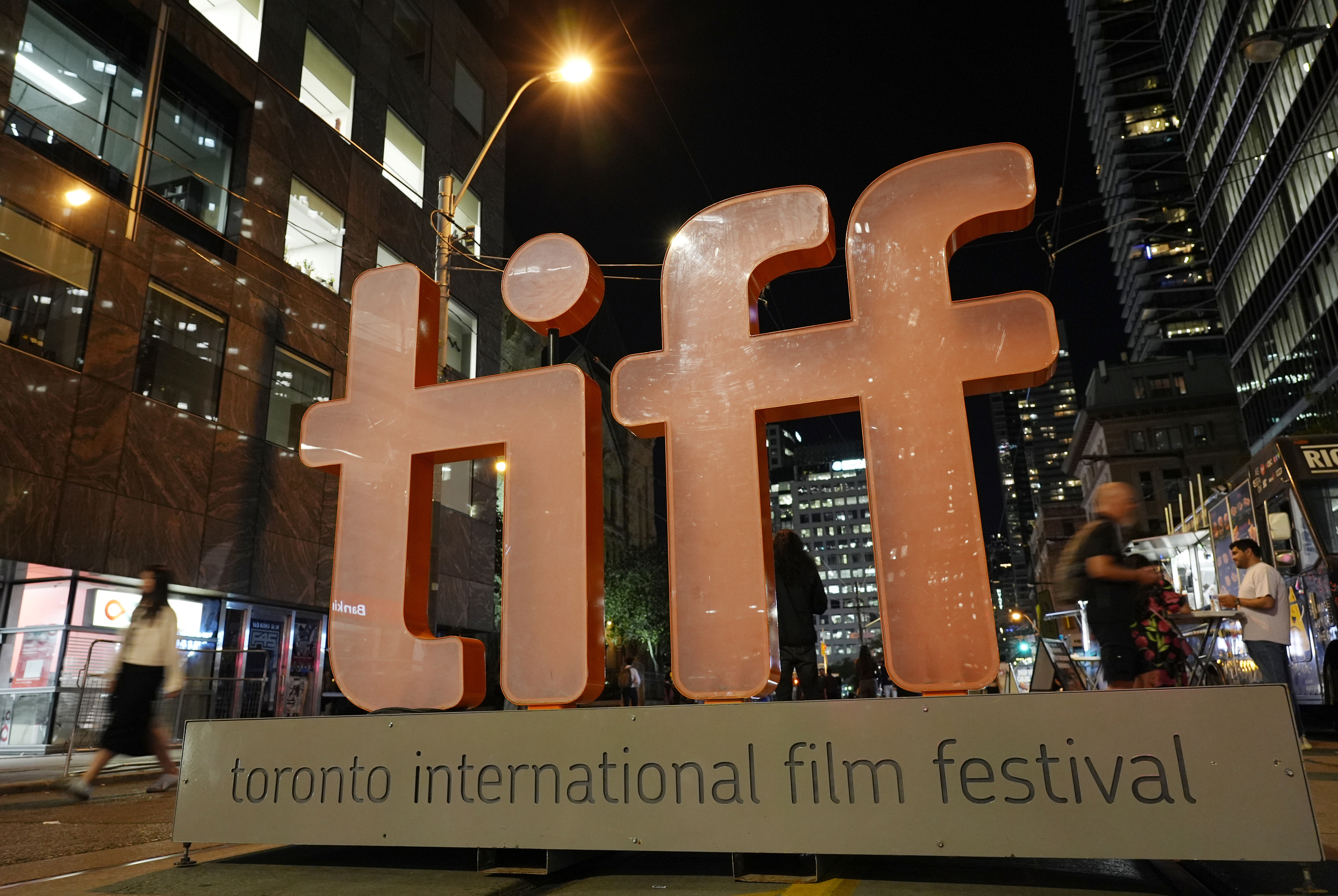 FILE - A welcome sign for the 2024 Toronto International Film Festival is pictured on the opening night of the festival, Thursday, Sept. 5, 2024, in Toronto. (AP Photo/Chris Pizzello, File)