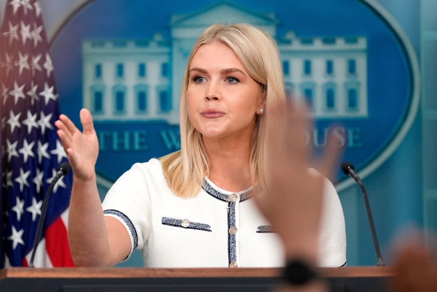 White House press secretary Karoline Leavitt speaks with reporters in the James Brady Press Briefing Room at the White House, Thursday, July 17, 2025, in Washington. (AP Photo/Alex Brandon)