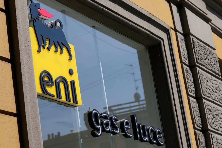 FILE - An external view of Eni Energy store, in Milan, Italy, April 7, 2022. (AP Photo/Luca Bruno, file)
