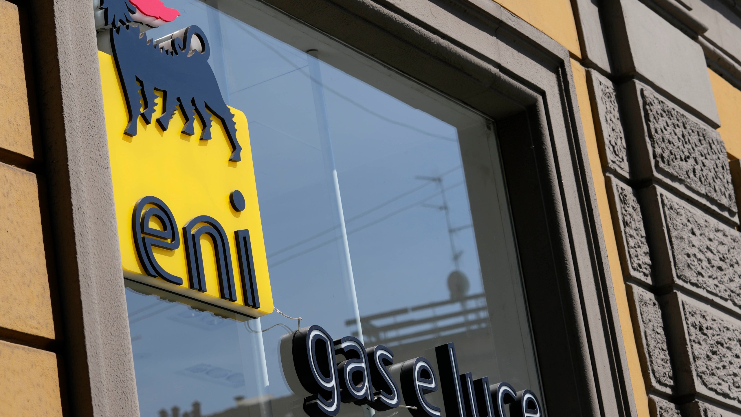 FILE - An external view of Eni Energy store, in Milan, Italy, April 7, 2022. (AP Photo/Luca Bruno, file)