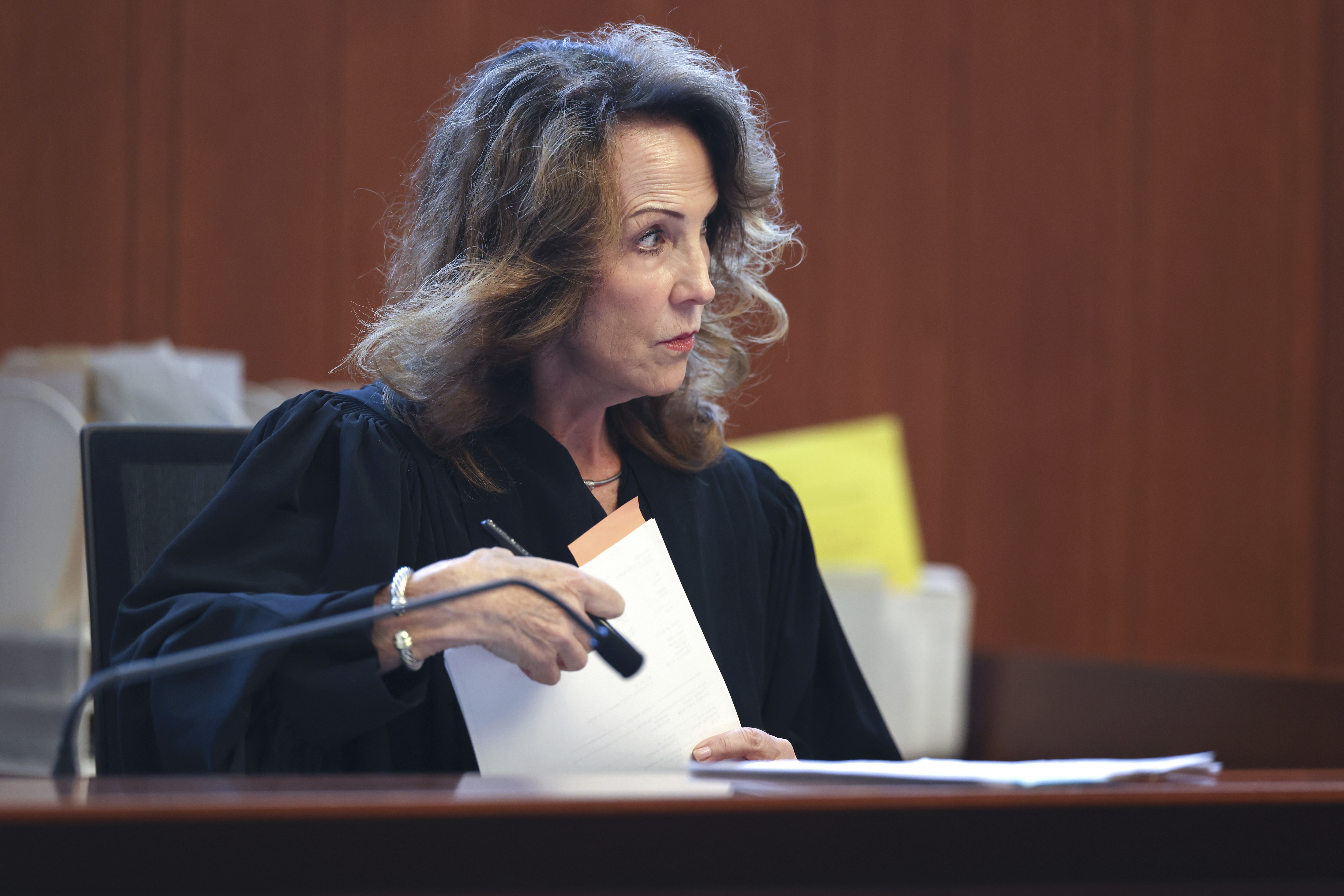 Boston Municipal Court Chief Justice Tracy -Lee Lyons during court proceedings to dismiss cases in which the defendant has been unrepresented for more than 45 days Tuesday, July 22, 2025, in Boston. (Jonathan Wiggs/The Boston Globe via AP, Pool)
