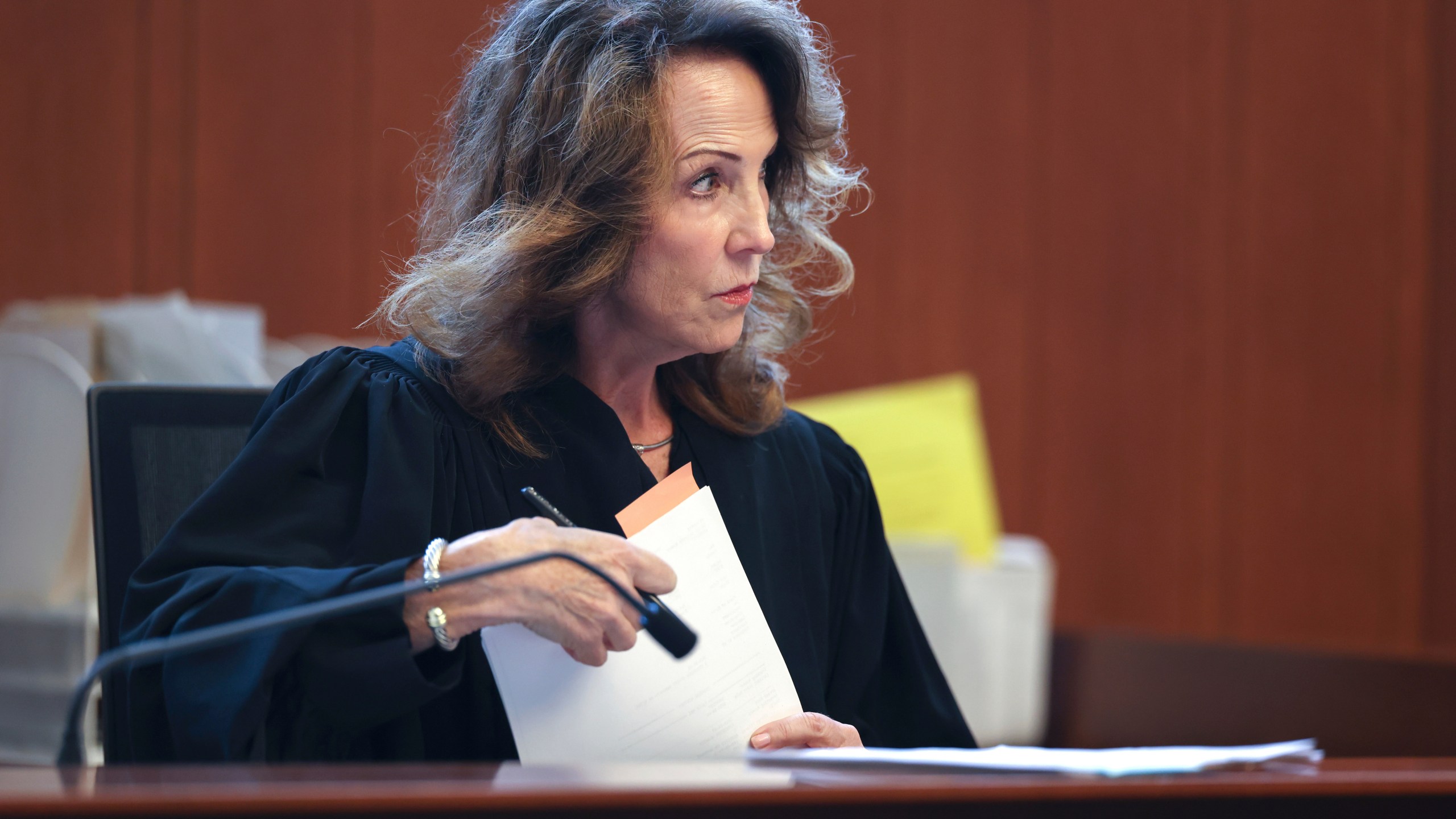 Boston Municipal Court Chief Justice Tracy -Lee Lyons during court proceedings to dismiss cases in which the defendant has been unrepresented for more than 45 days Tuesday, July 22, 2025, in Boston. (Jonathan Wiggs/The Boston Globe via AP, Pool)
