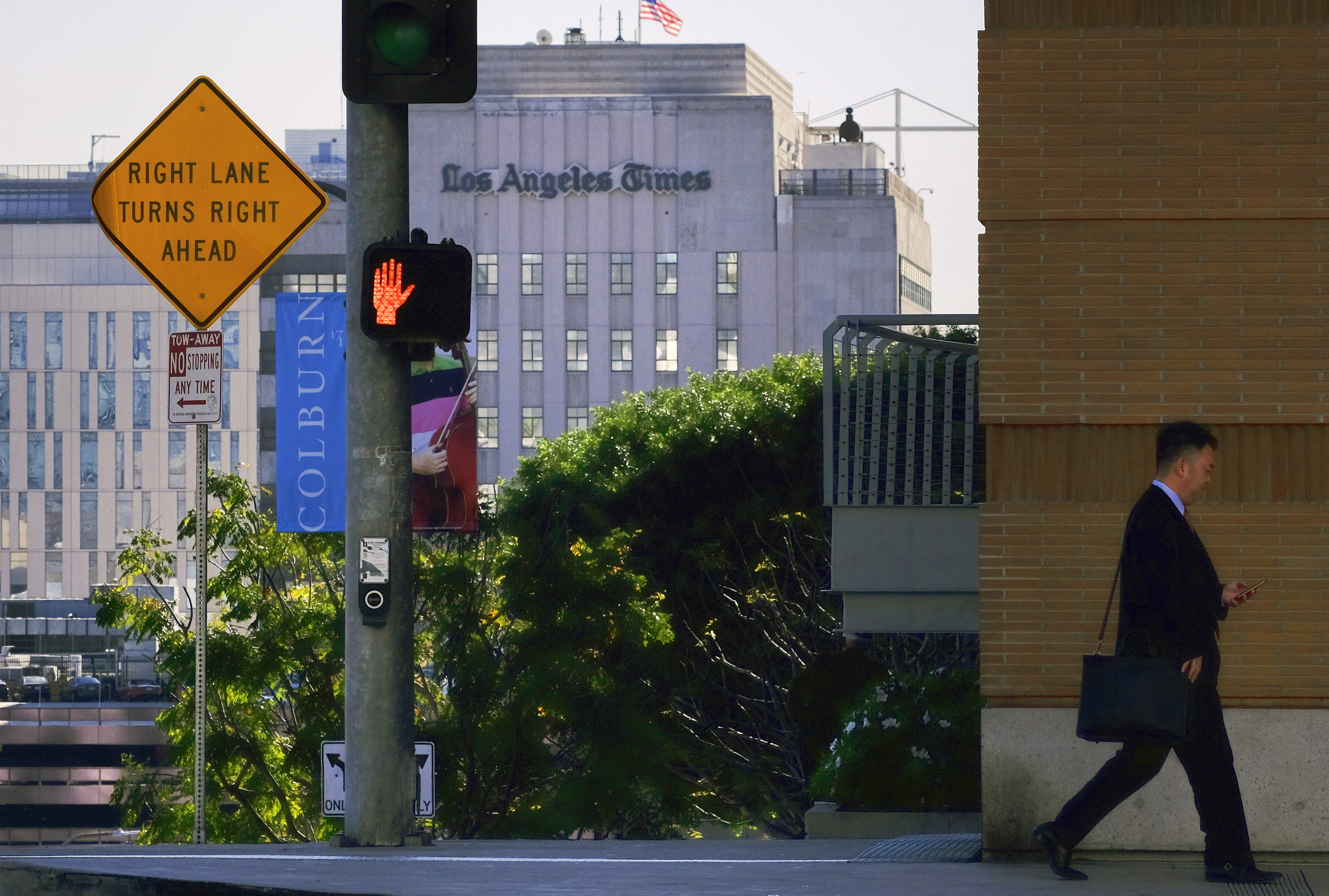 FILE - The Los Angeles Times building is seen in downtown Los Angeles on Feb. 7, 2018. (AP Photo/Richard Vogel, file)