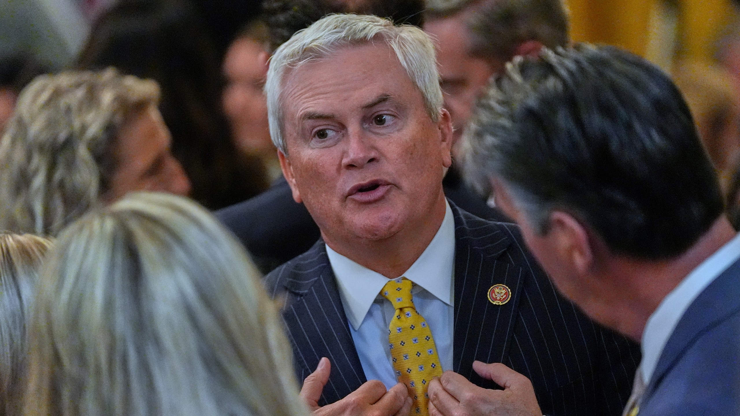 Rep. James Comer, R-Ky., arrives before President Donald Trump speaks at a reception for Republican members of Congress in the East Room of the White House, Tuesday, July 22, 2025, in Washington. (AP Photo/Julia Demaree Nikhinson)
