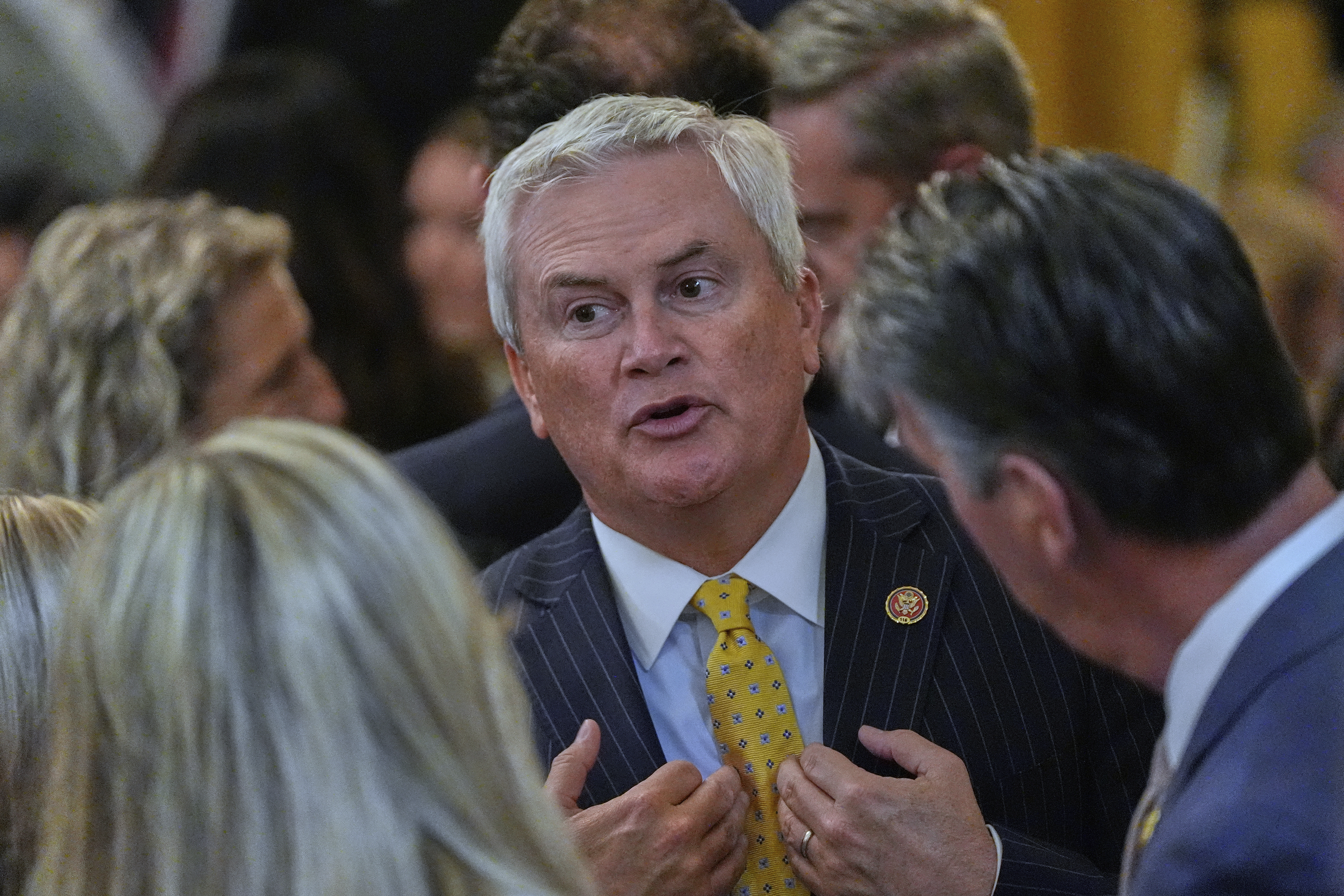 Rep. James Comer, R-Ky., arrives before President Donald Trump speaks at a reception for Republican members of Congress in the East Room of the White House, Tuesday, July 22, 2025, in Washington. (AP Photo/Julia Demaree Nikhinson)