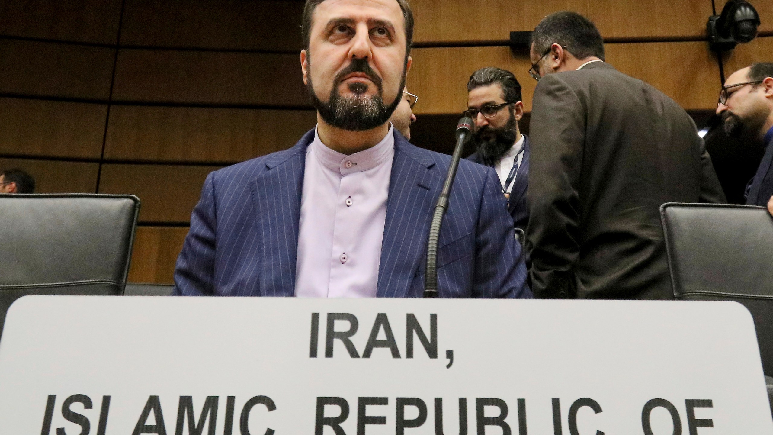 FILE - Ian's Ambassador to the International Atomic Energy Agency, IAEA, Kazem Gharibabadi, waits for the start of the IAEA board of governors meeting at the International Center in Vienna, Austria, Nov. 21, 2019. (AP Photo/Ronald Zak, File)