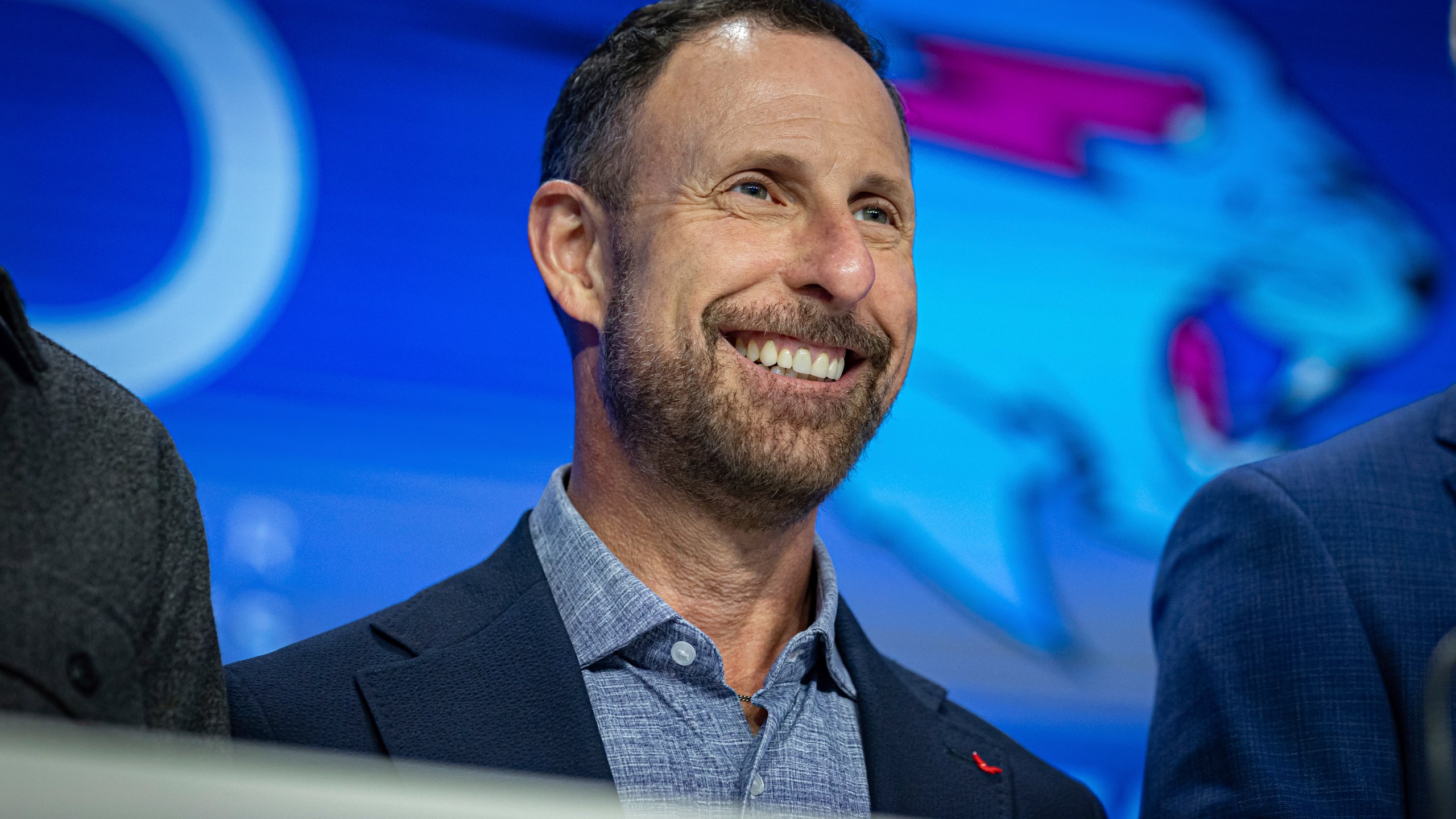 Jeffrey Housenbold, CEO and president of MrBeast, poses for a picture during a Nasdaq closing bell ceremony Wednesday, July 23, 2025, in New York's Times Square. (AP Photo/Stefan Jeremiah)