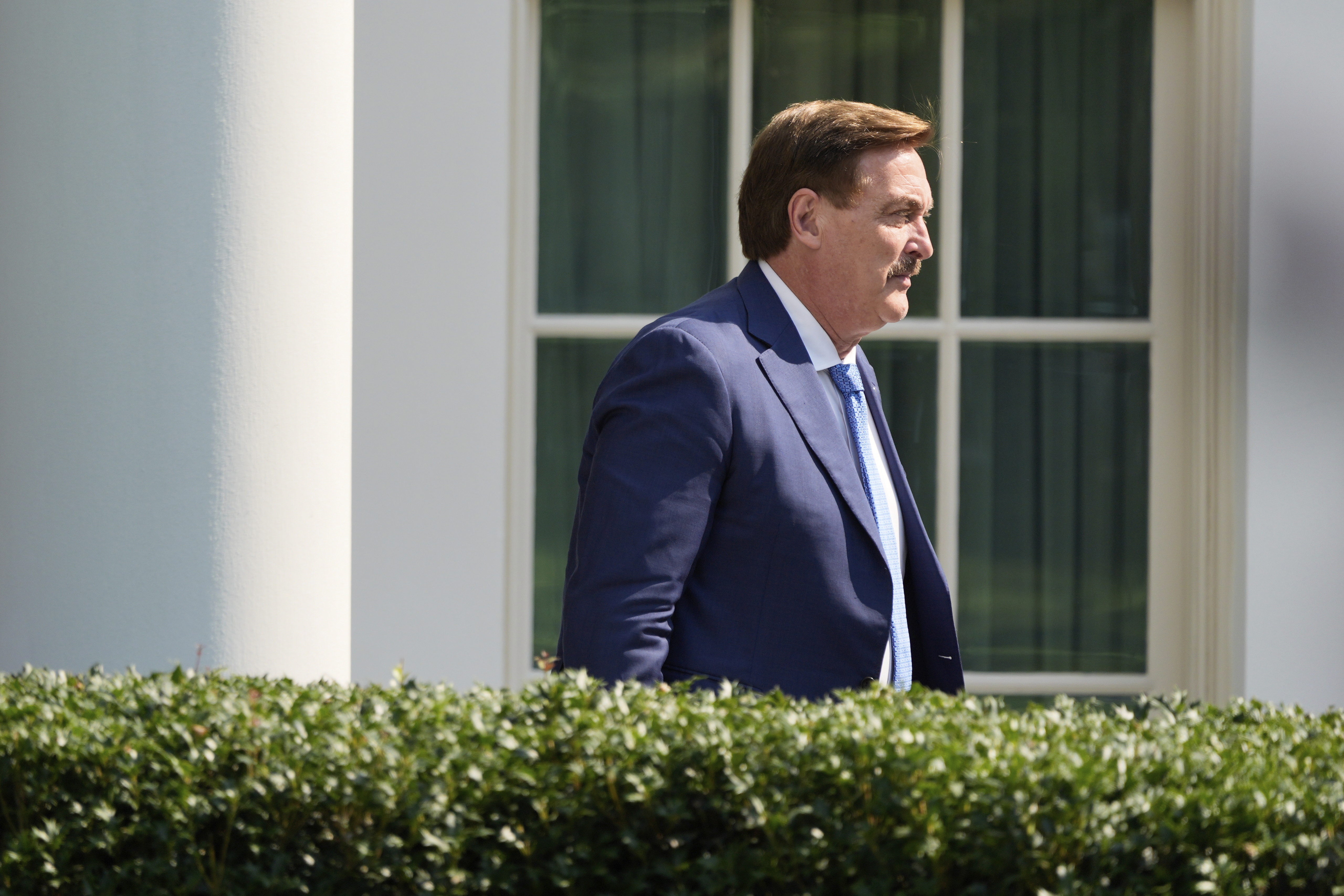 MyPillow CEO Mike Lindell exits the West Wing of the White House, Thursday, July 3, 2025, in Washington. (AP Photo/Mark Schiefelbein)
