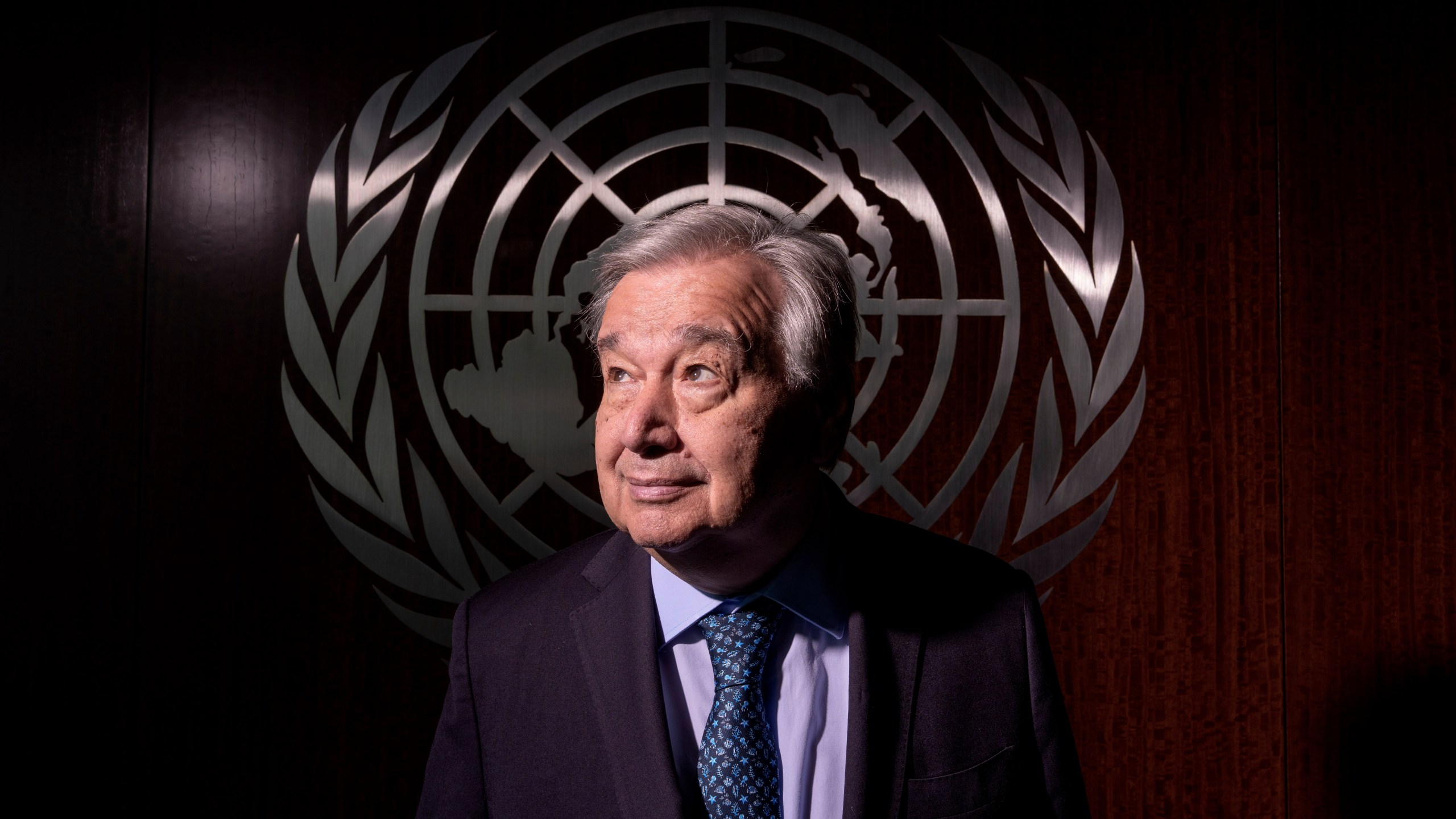 United Nations Secretary-General Antonio Guterres poses for a photograph at the United Nations headquarters on Tuesday, July 22, 2025, in New York. (AP Photo/Adam Gray)