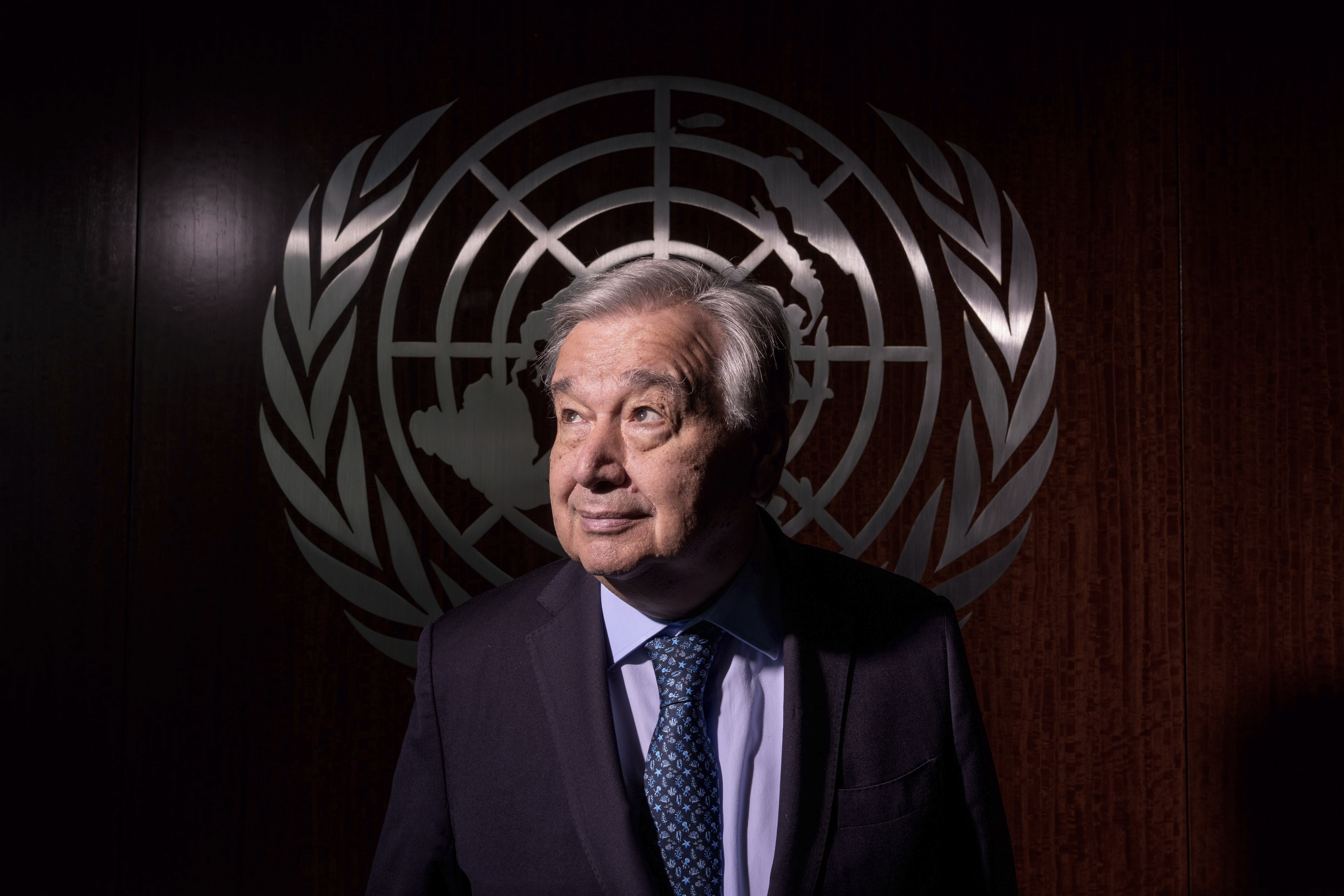 United Nations Secretary-General Antonio Guterres poses for a photograph at the United Nations headquarters on Tuesday, July 22, 2025, in New York. (AP Photo/Adam Gray)