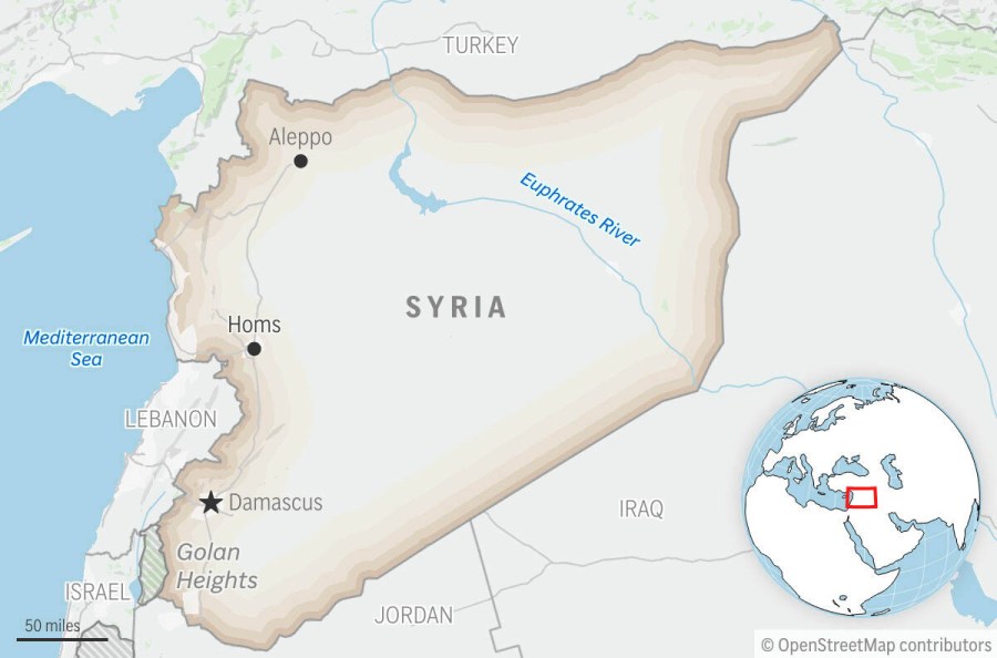 This is a locator map for Syria with its capital, Damascus. (AP Photo)
