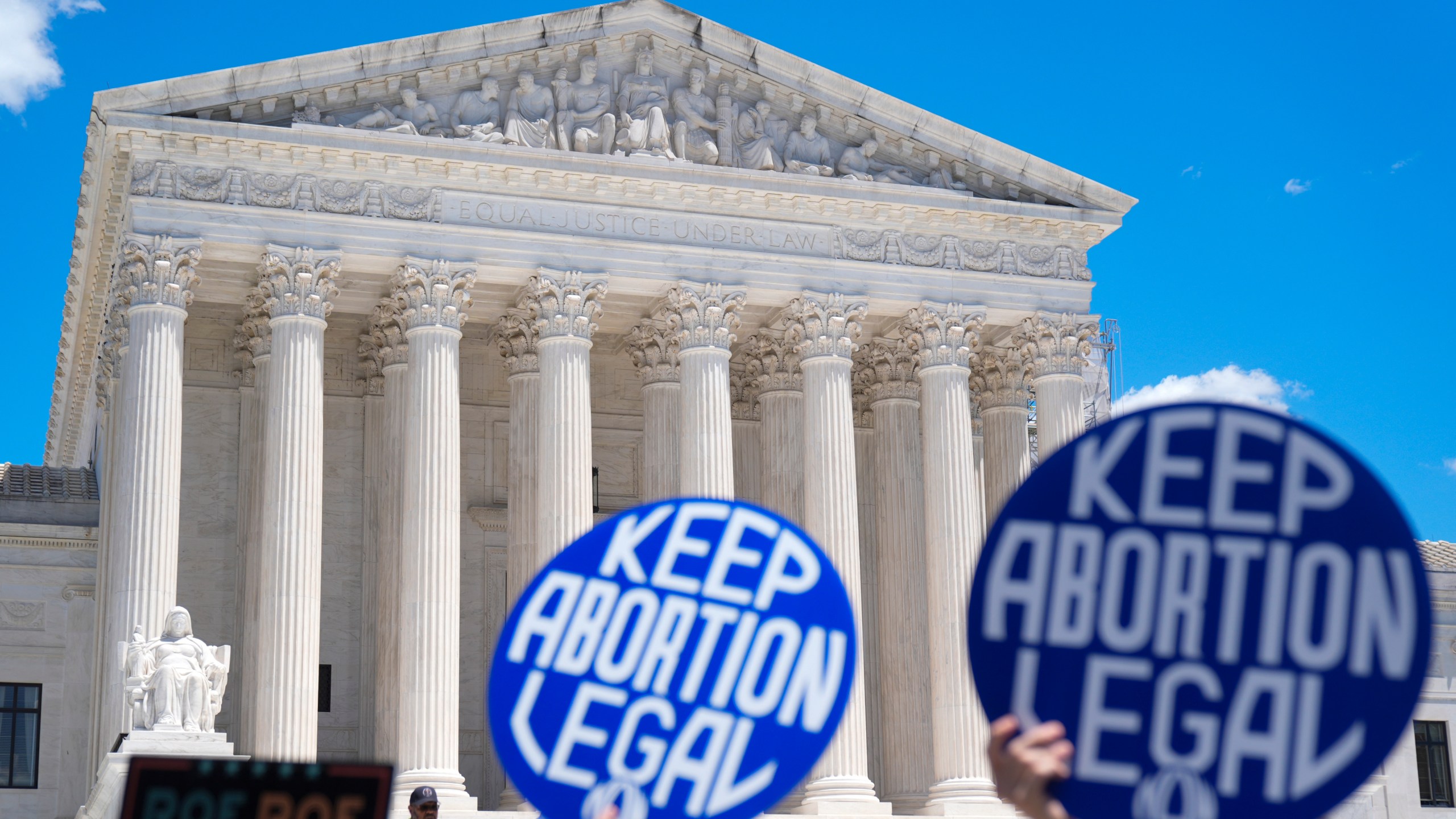 FILE - Abortion rights activists and Women's March leaders protest as part of a national day of strike actions outside the Supreme Court, June 24, 2024, in Washington. (AP Photo/Mark Schiefelbein, File)