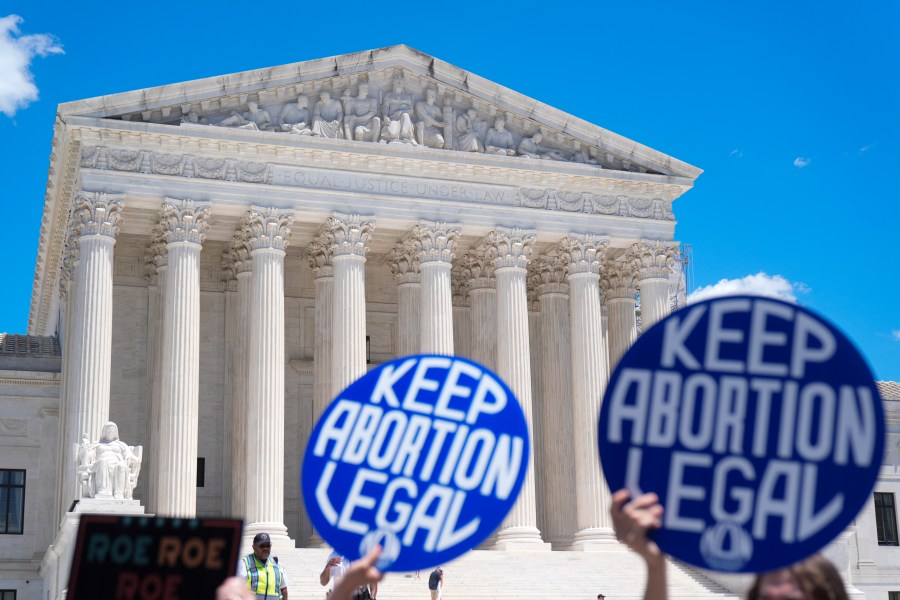FILE - Abortion rights activists and Women's March leaders protest as part of a national day of strike actions outside the Supreme Court, June 24, 2024, in Washington. (AP Photo/Mark Schiefelbein, File)