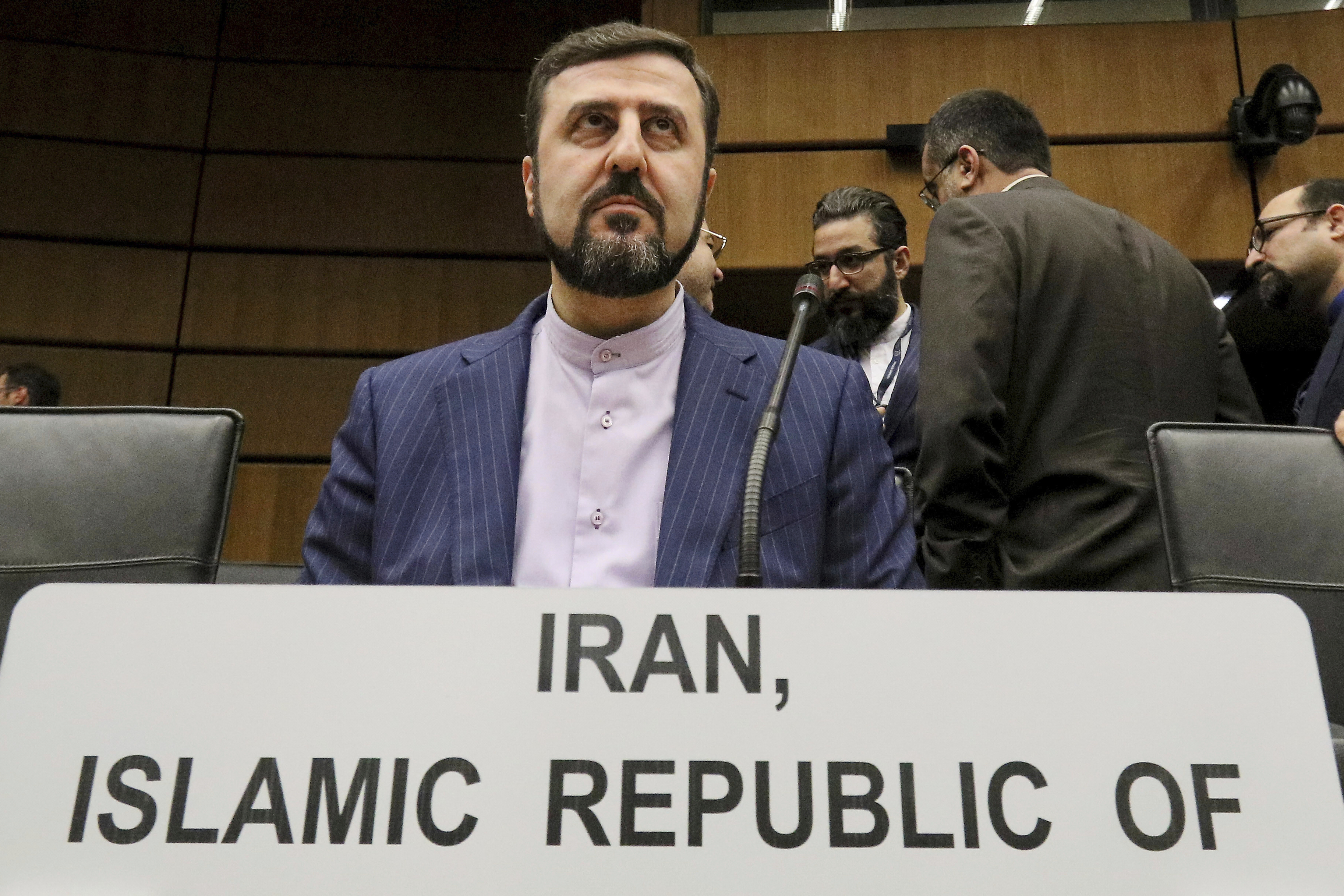 FILE - Ian's Ambassador to the International Atomic Energy Agency, IAEA, Kazem Gharibabadi, waits for the start of the IAEA board of governors meeting at the International Center in Vienna, Austria, Nov. 21, 2019. (AP Photo/Ronald Zak, File)