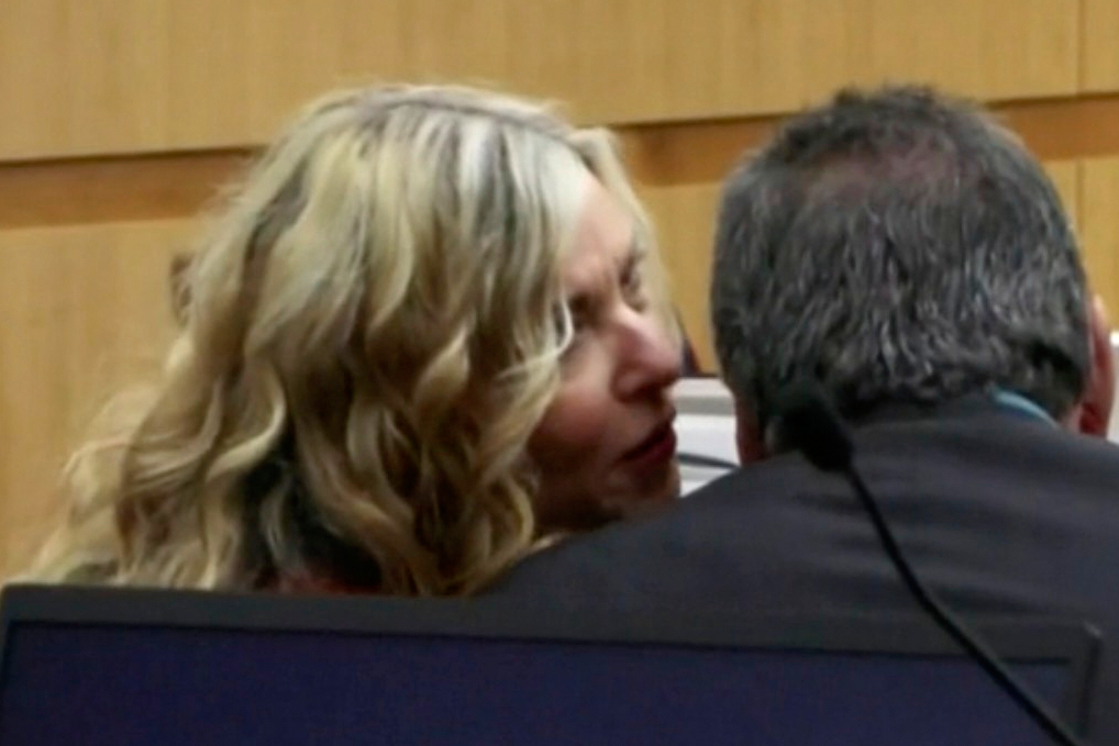 In this image taken from video shows Lori Vallow Daybell, left, speaks to advisory counsel during her sentencing hearing on two murder conspiracy convictions in Phoenix, AZ., on Friday, July 25, 2025. (AP Photo, Pool)