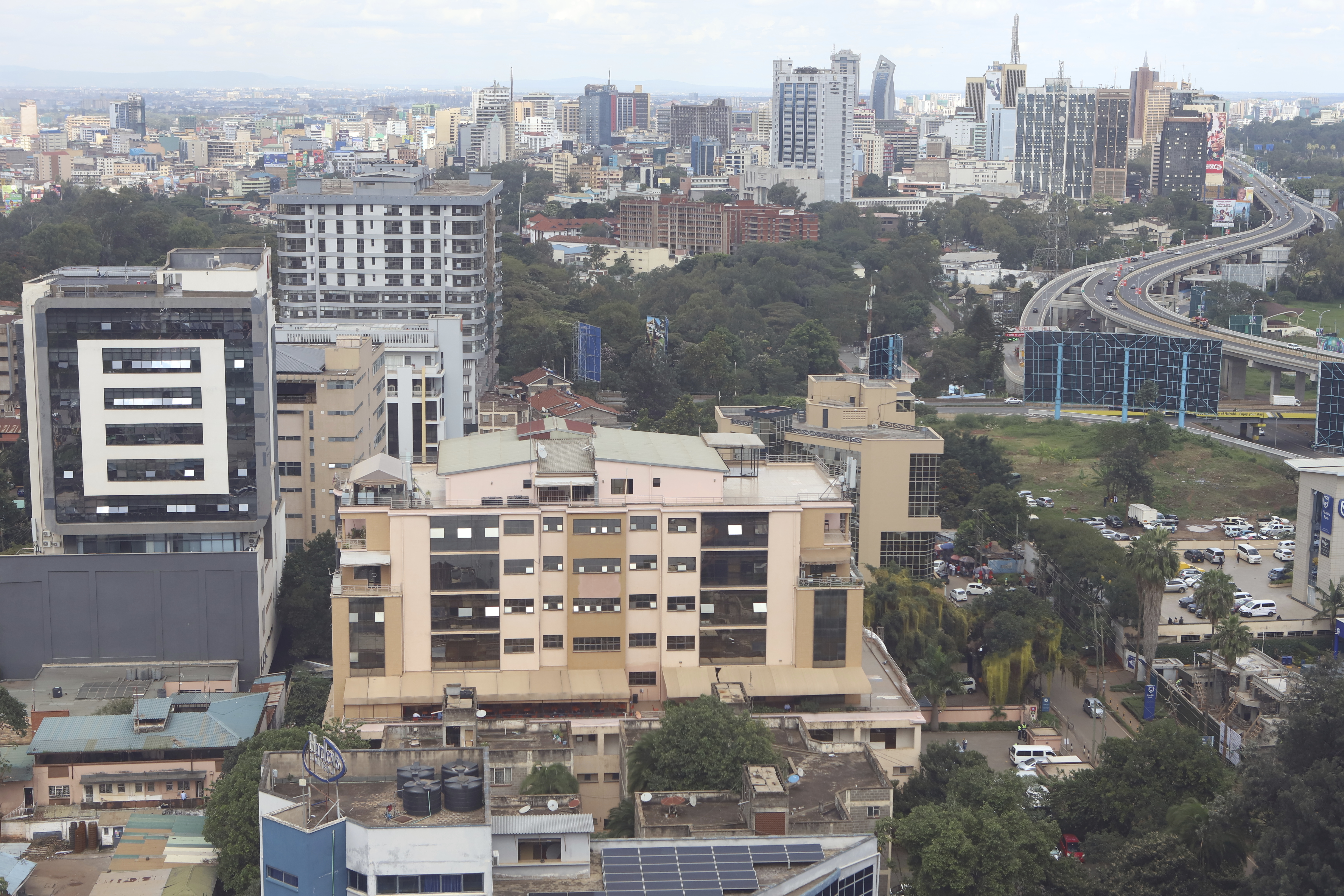 A general view shows part of the commercial district of Nairobi, Kenya, Friday, May 23, 2025. (AP Photo/Andrew Kasuku)