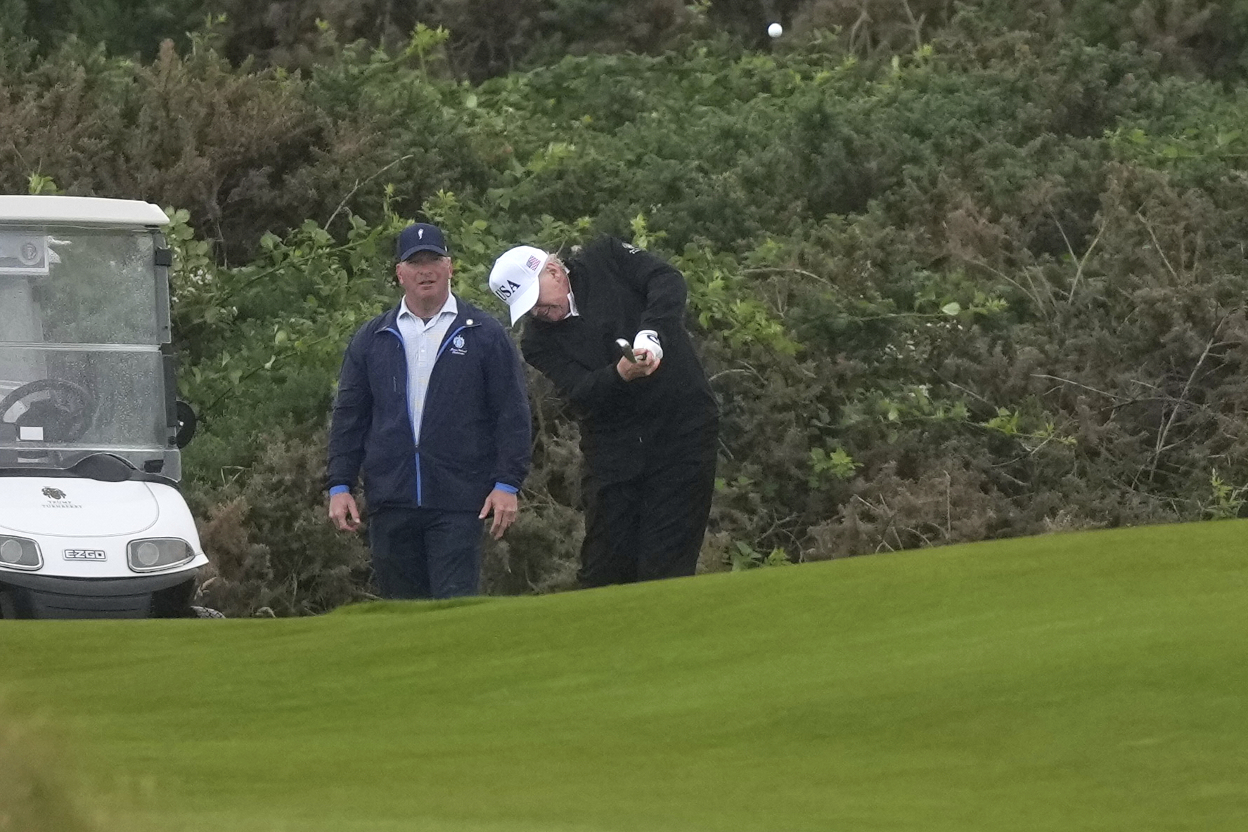 President Donald Trump plays golf at the Trump Turnberry golf course in Turnberry, Scotland, Saturday, July 26, 2025.(AP Photo/Alastair Grant)