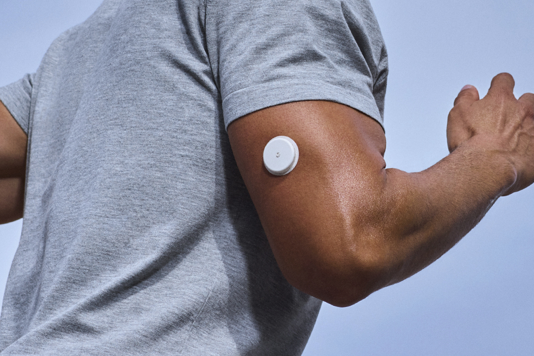 This image provided by Abbott’s Lingo division in July 2025, shows the Lingo wearable device for continuous glucose monitoring. (Abbott/Lingo via AP)