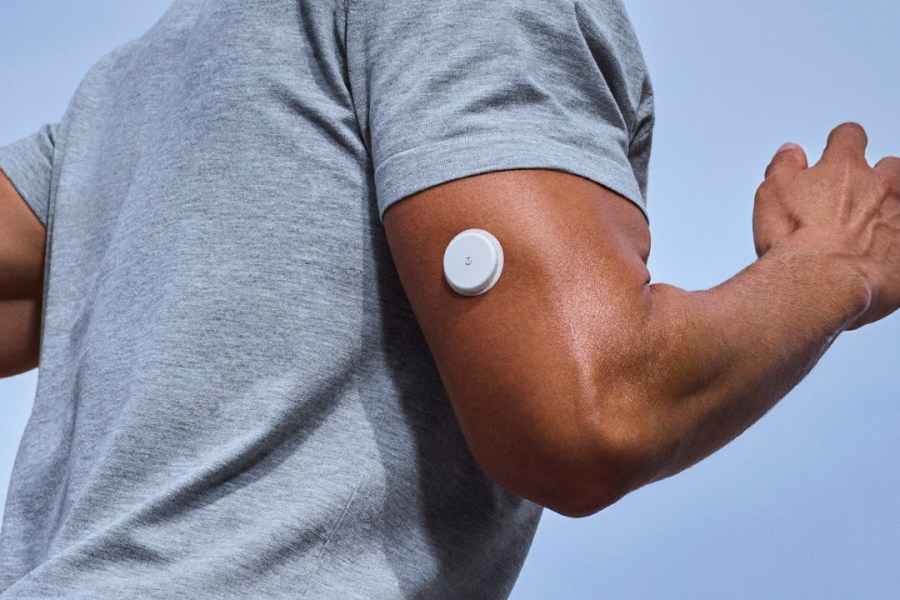 This image provided by Abbott’s Lingo division in July 2025, shows the Lingo wearable device for continuous glucose monitoring. (Abbott/Lingo via AP)