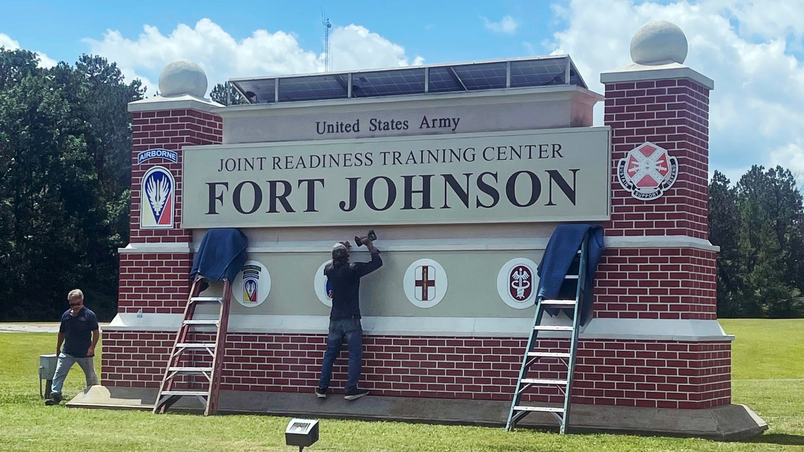 FILE - A sign at west Louisiana U.S. Army base displays the base's new name in Vernon Parish, La., June 13, 2023. (Crystal Stevenson/The American Press via AP, File)