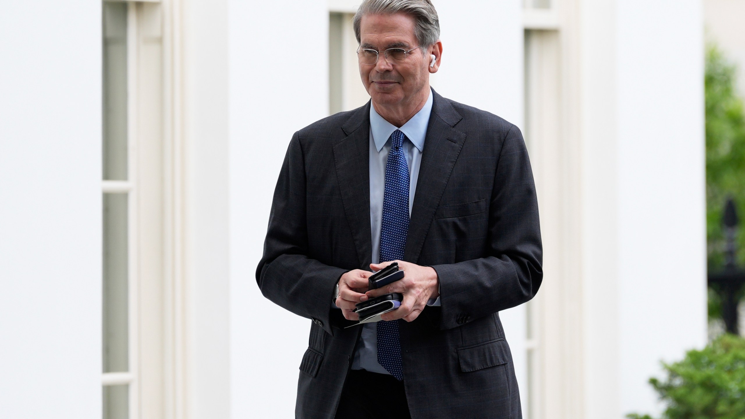 FILE - Treasury Secretary Scott Bessent arrives at the White House, Wednesday, July 16, 2025, in Washington. (AP Photo/Alex Brandon,File)