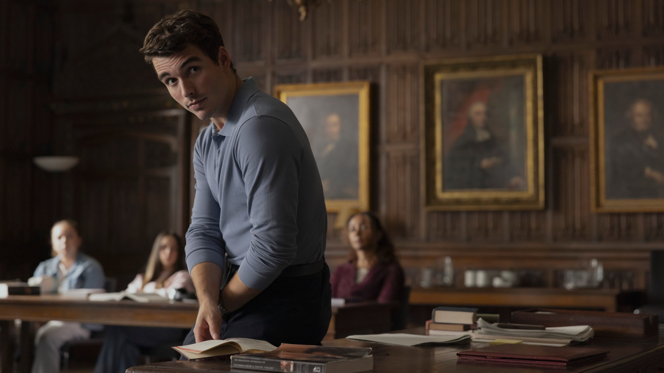 This image released by Netflix shows Corey Mylchreest in a scene from "My Oxford Year." (Chris Baker/Netflix via AP)