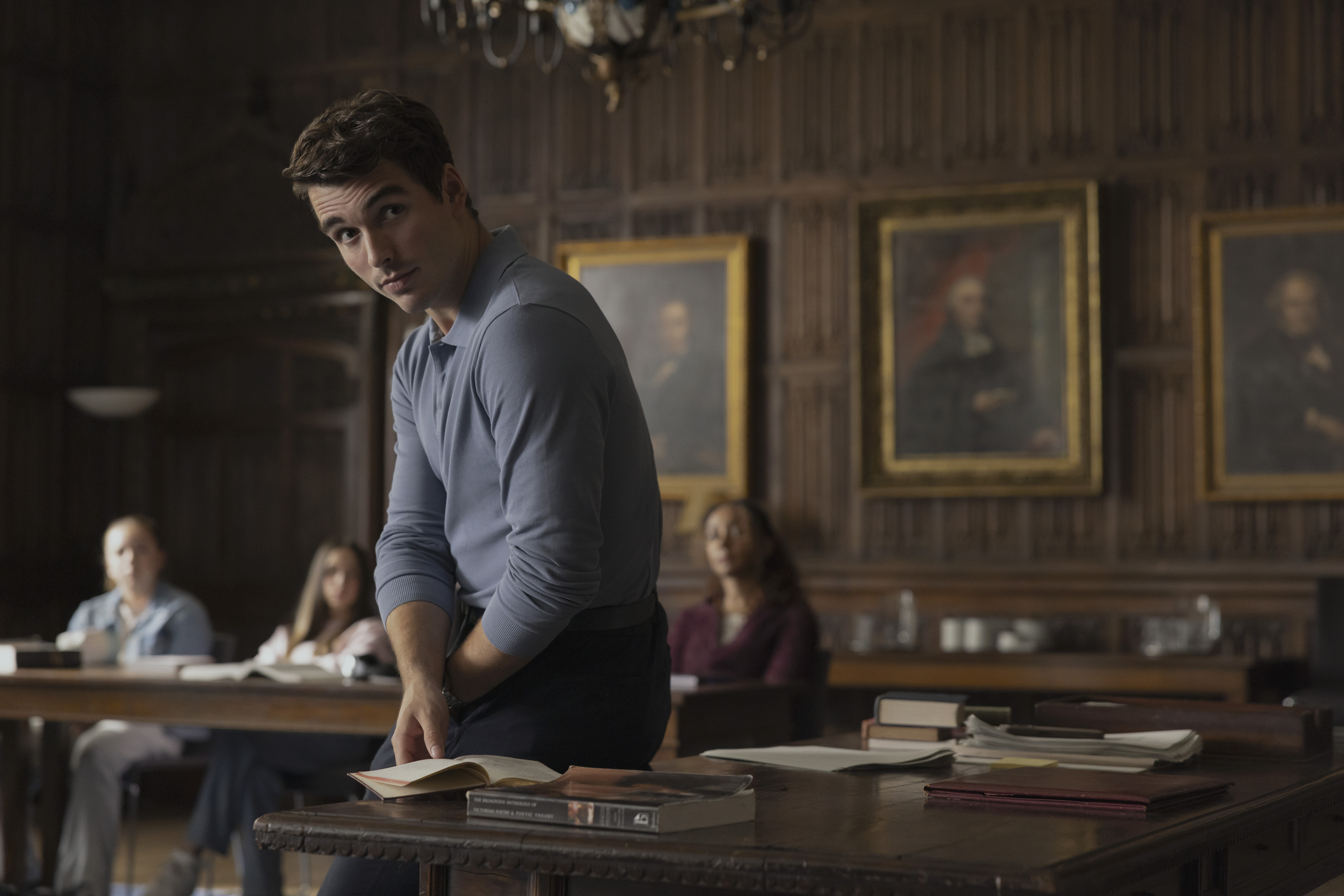 This image released by Netflix shows Corey Mylchreest in a scene from "My Oxford Year." (Chris Baker/Netflix via AP)