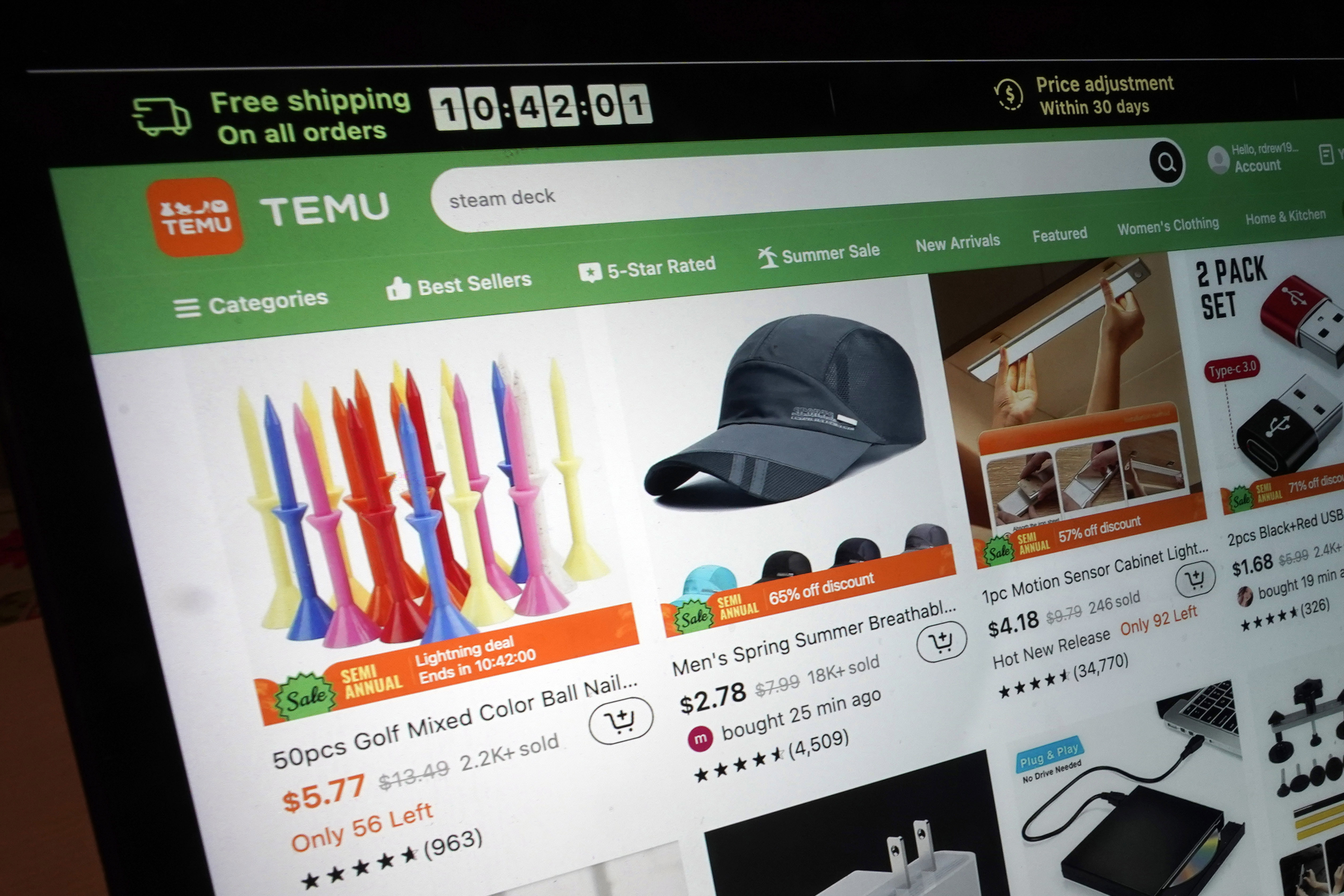FILE - A page from the Temu website is shown in this photo, in New York, June 23, 2023. (AP Photo/Richard Drew, file)