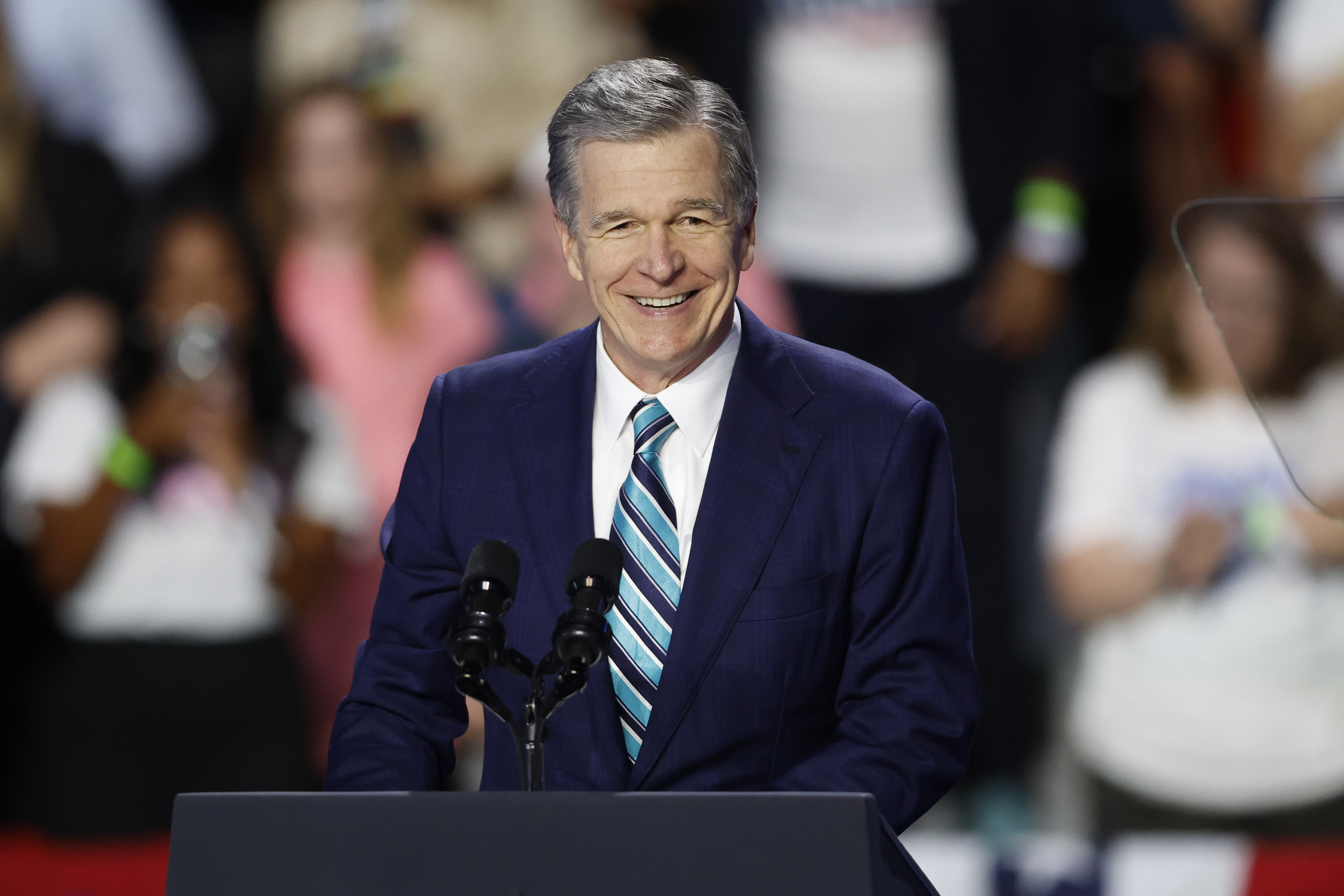 FILE - North Carolina Gov. Roy Cooper speaks at a campaign event in Charlotte, N.C., Sept. 12, 2024. (AP Photo/Nell Redmond, File)