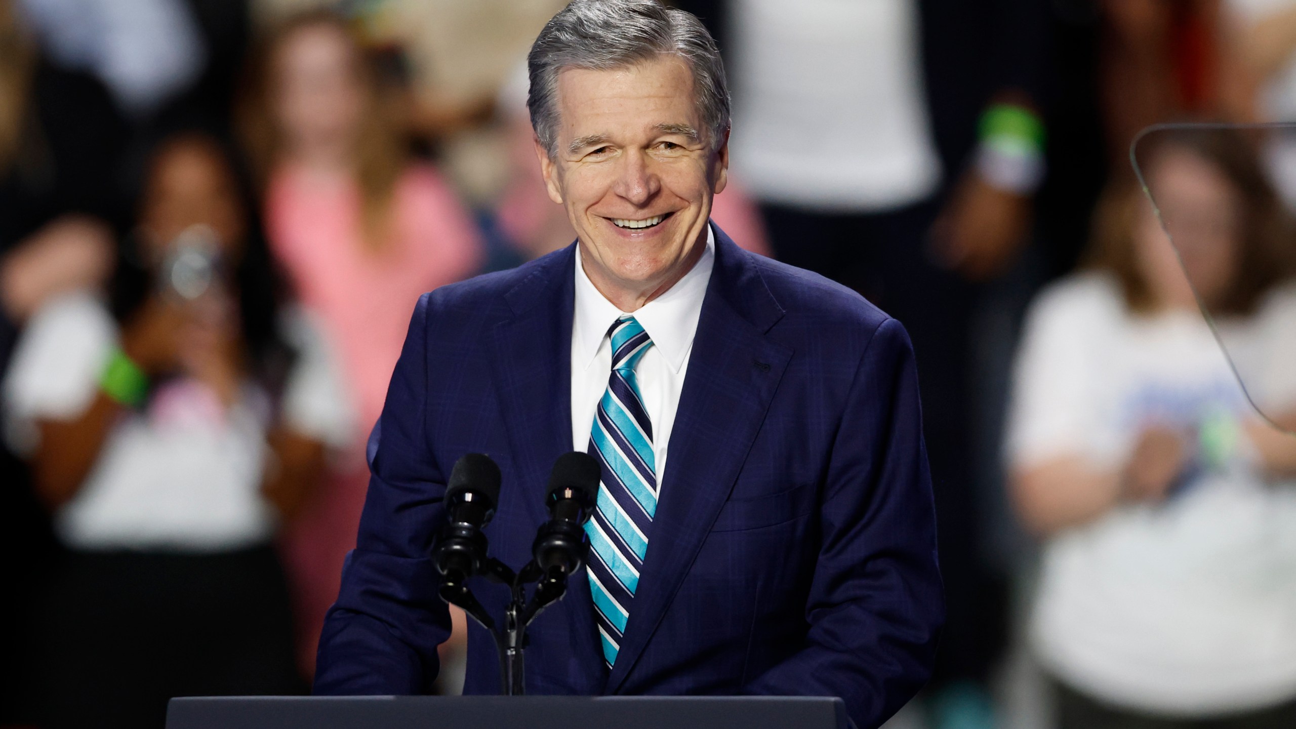 FILE - North Carolina Gov. Roy Cooper speaks at a campaign event in Charlotte, N.C., Sept. 12, 2024. (AP Photo/Nell Redmond, File)