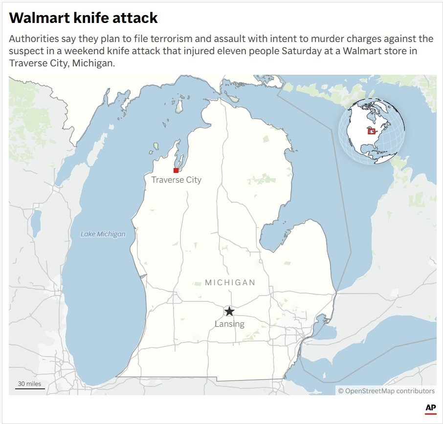 Map of Michigan locating Traverse City and Lansing. (AP Digital Embed)